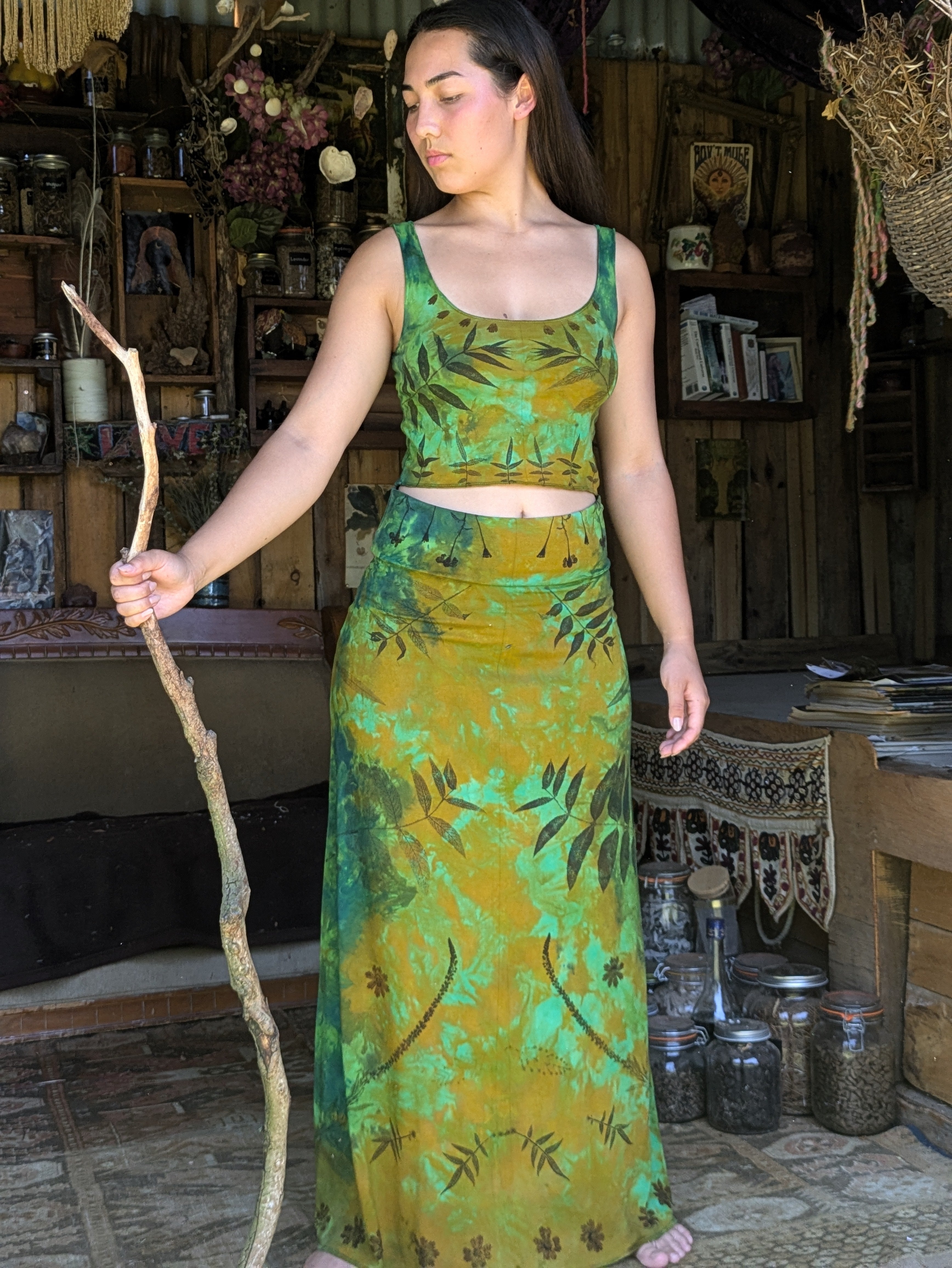 Bamboo Crop Top Ice Dyed Emerald Forest