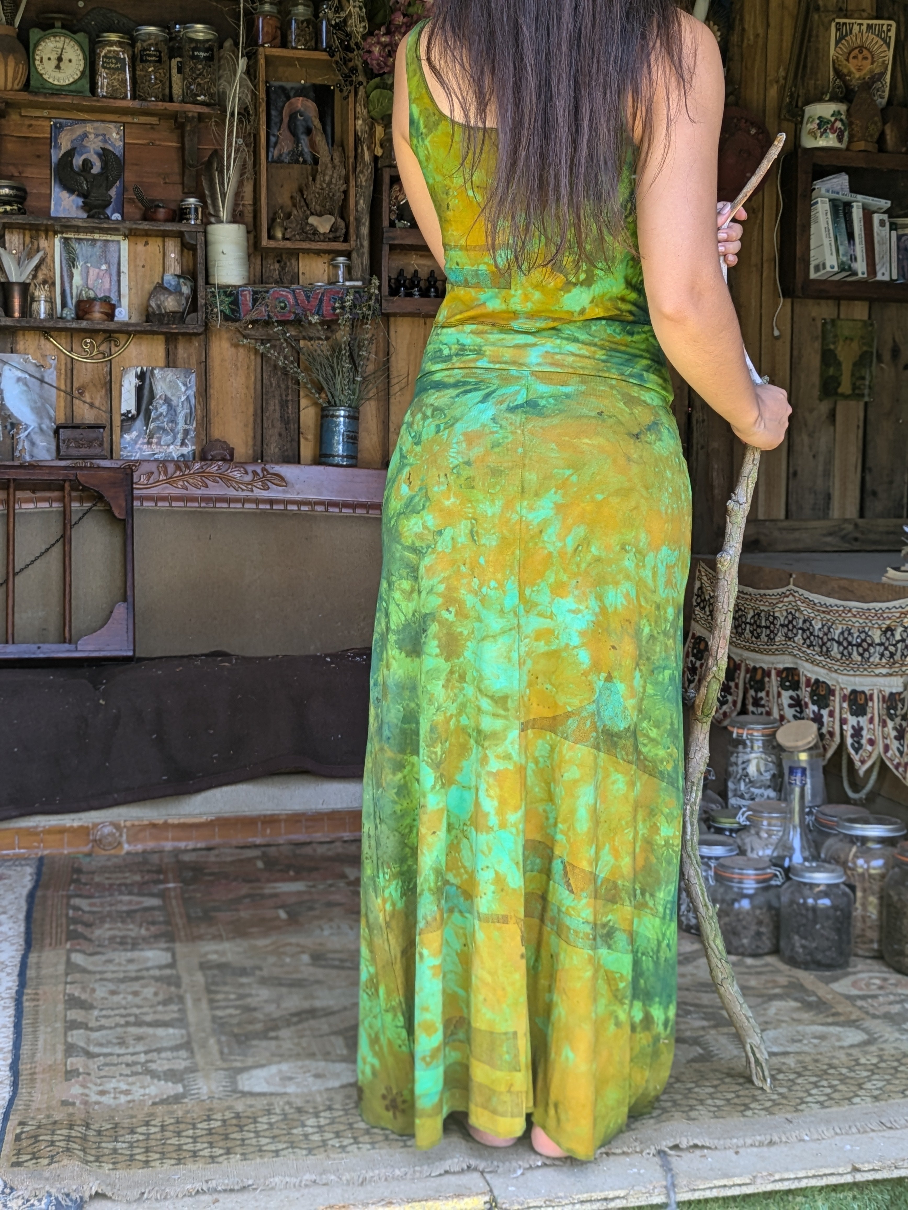 Botanical Bamboo Long Skirt Emerald Forest