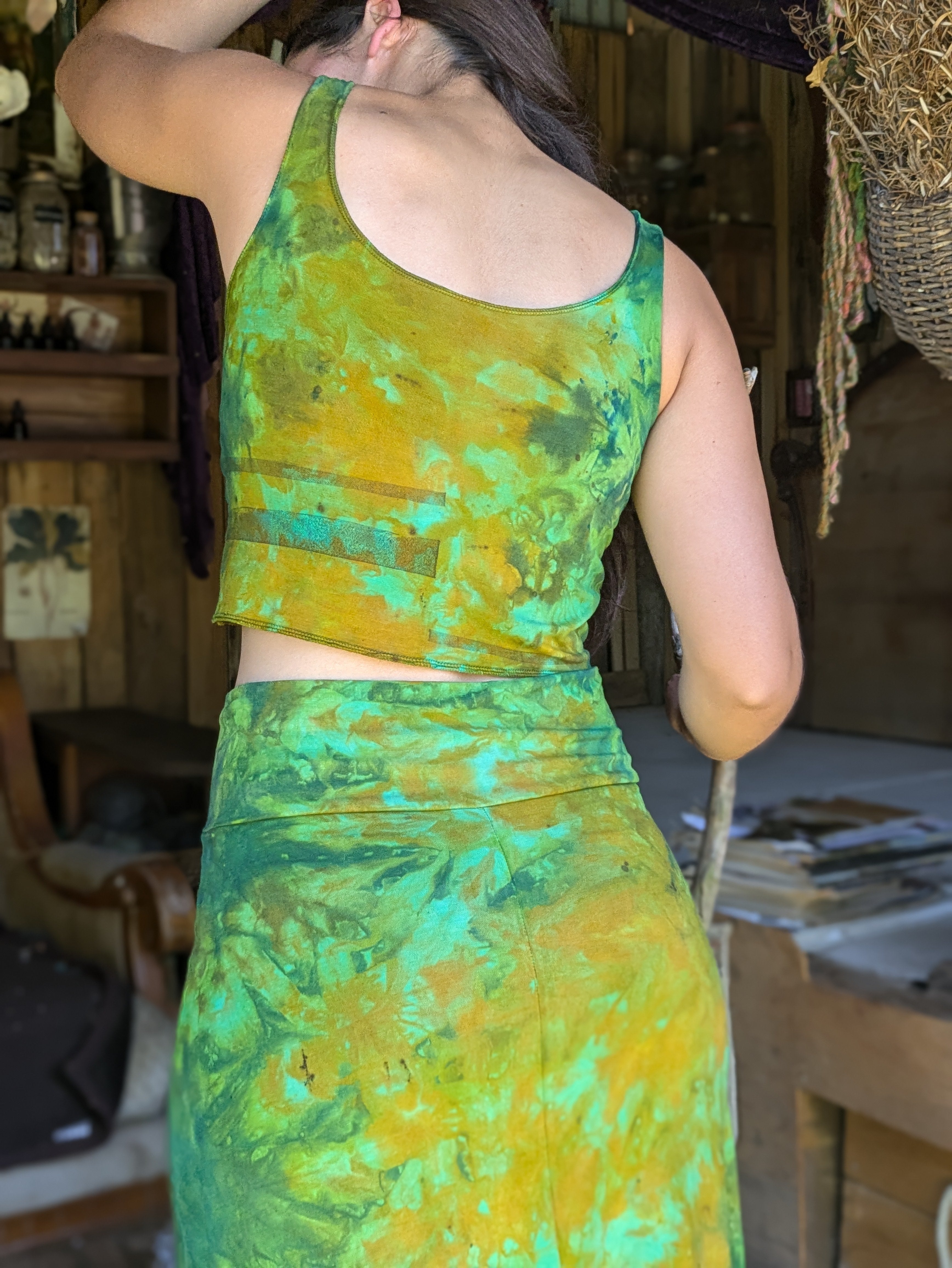 Bamboo Crop Top Ice Dyed Emerald Forest