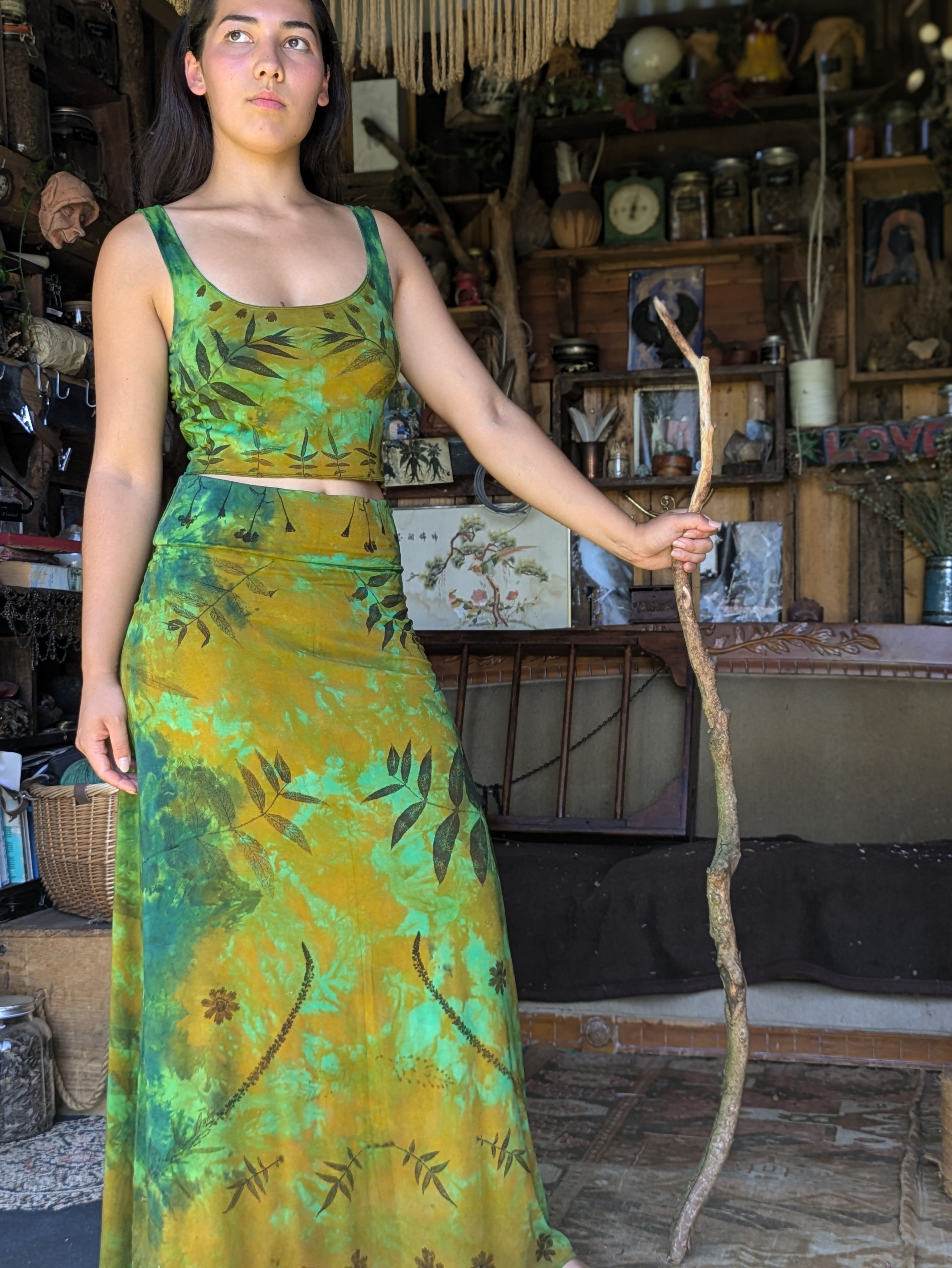 Botanical Bamboo Long Skirt Emerald Forest