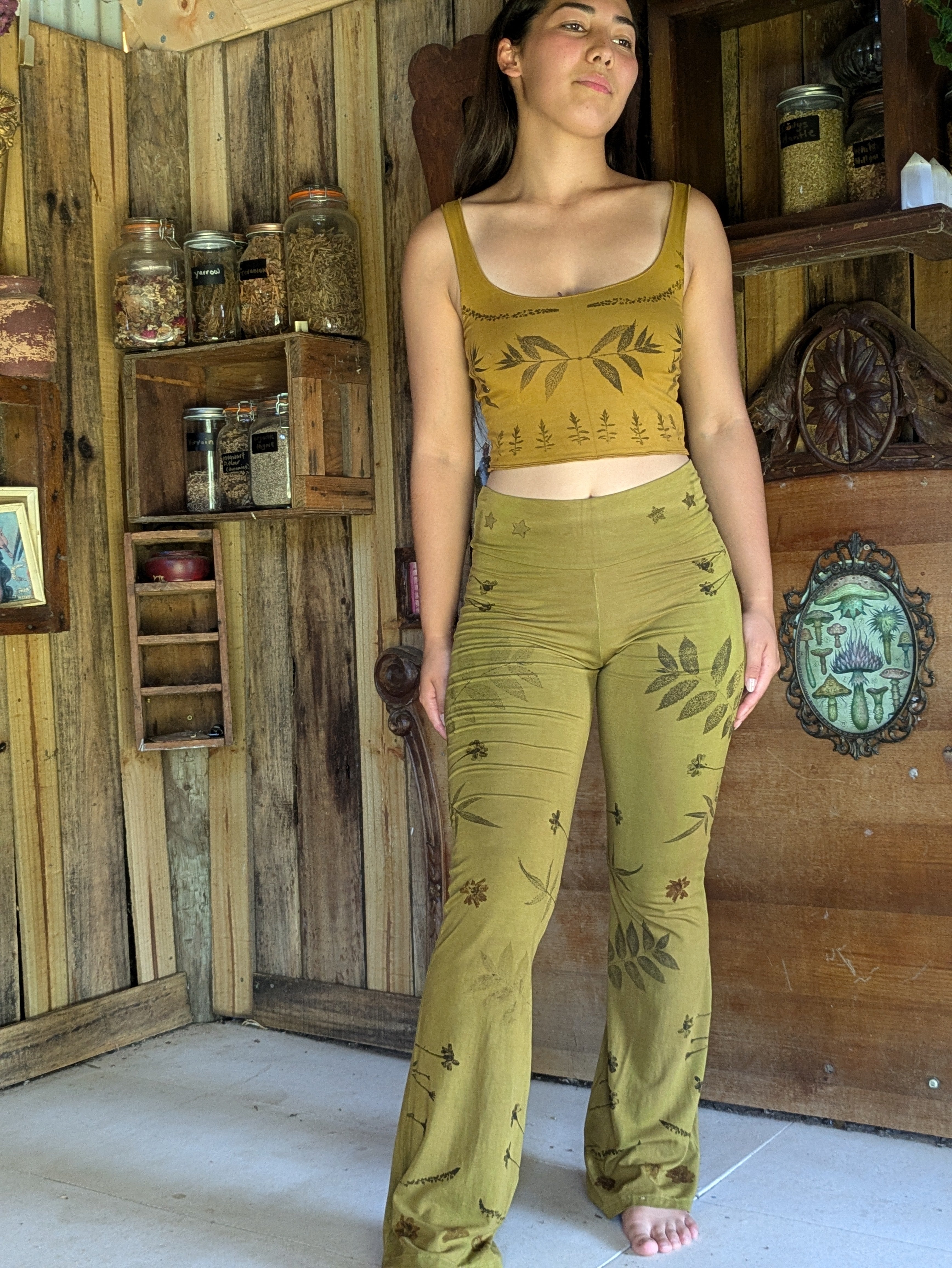 Bamboo Flared Yoga Pant in Golden Olive