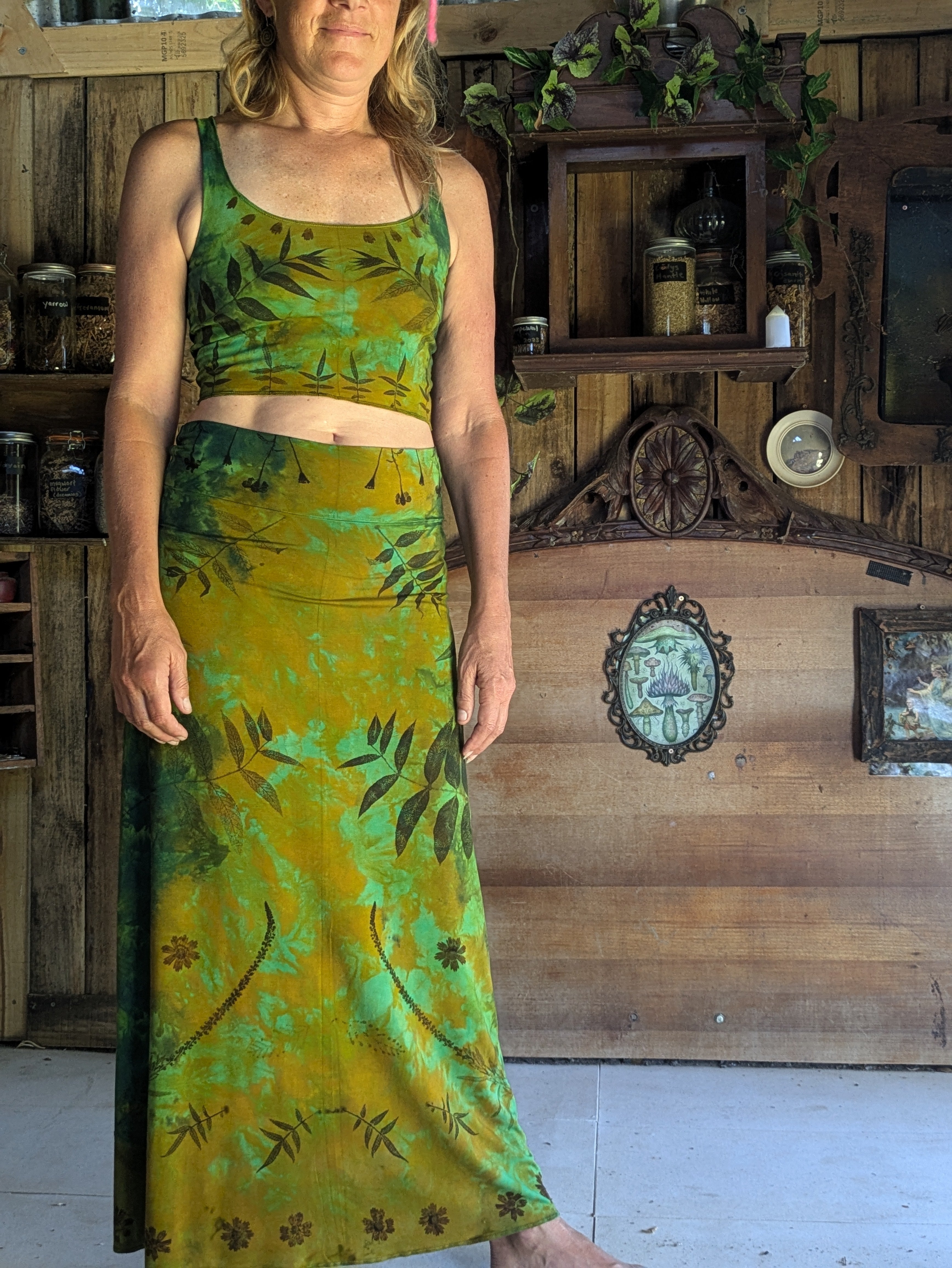 Botanical Bamboo Long Skirt Emerald Forest