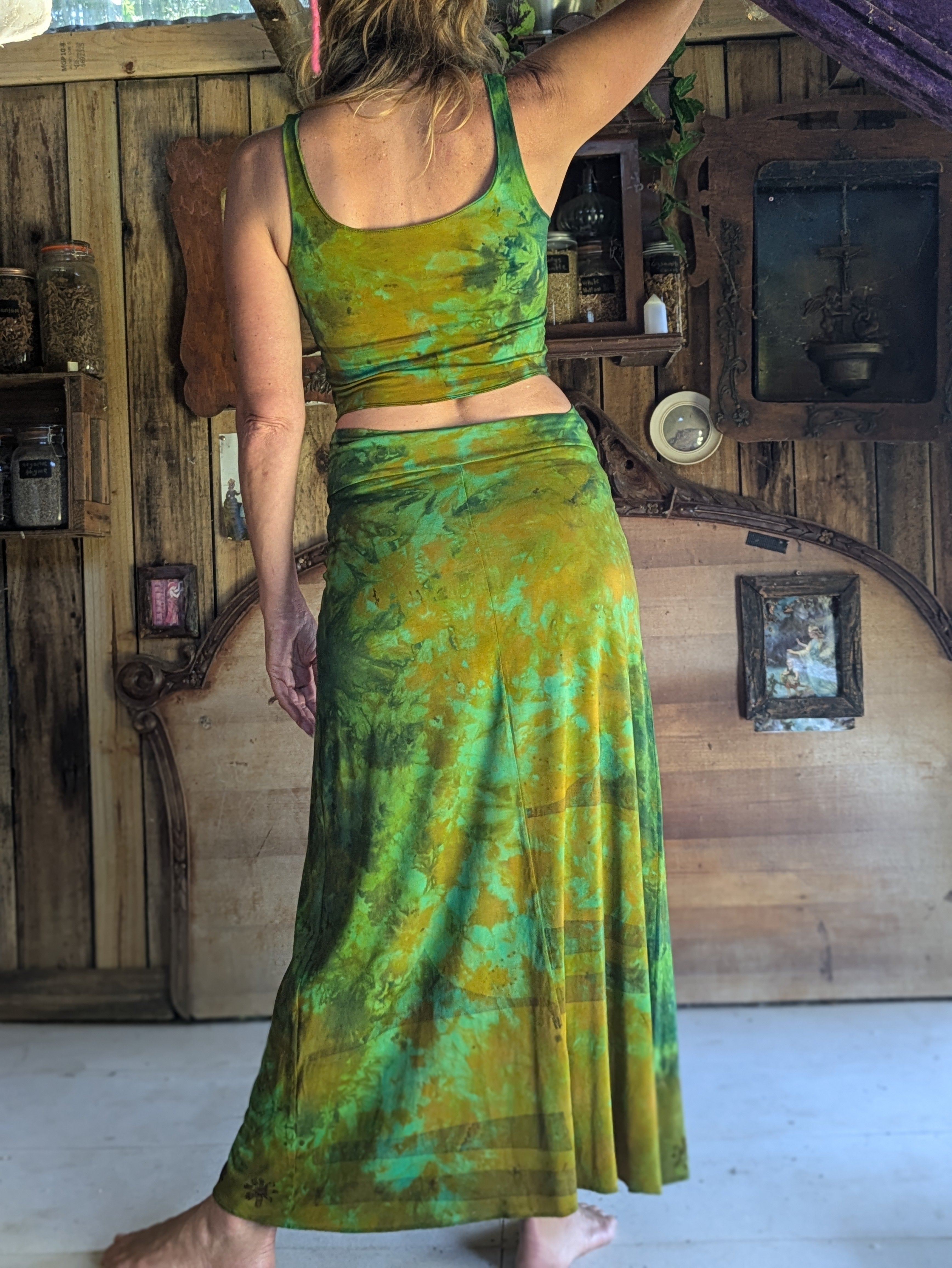 Botanical Bamboo Long Skirt Emerald Forest