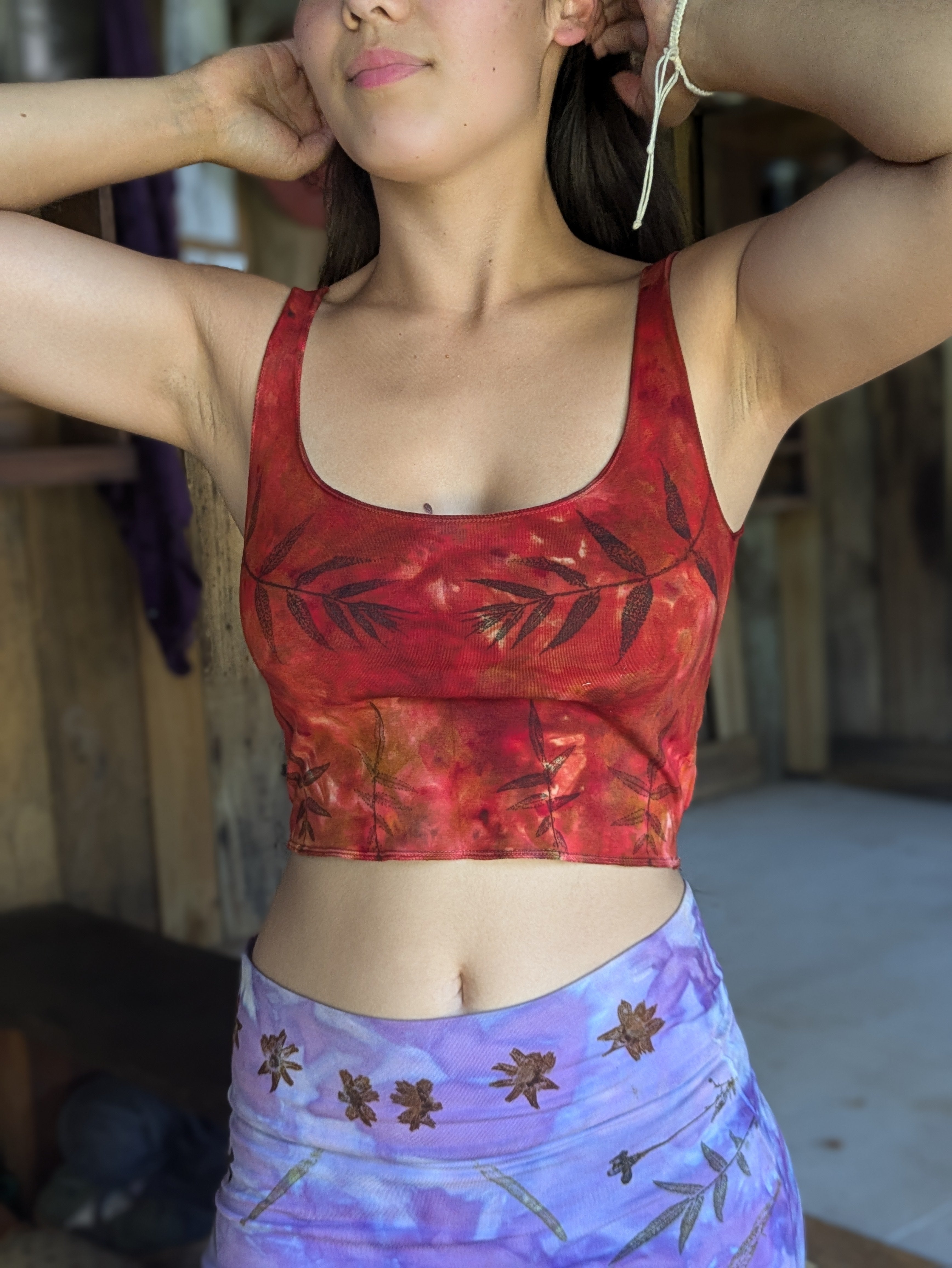 Bamboo Crop Top Ice Dyed Fire Leaf