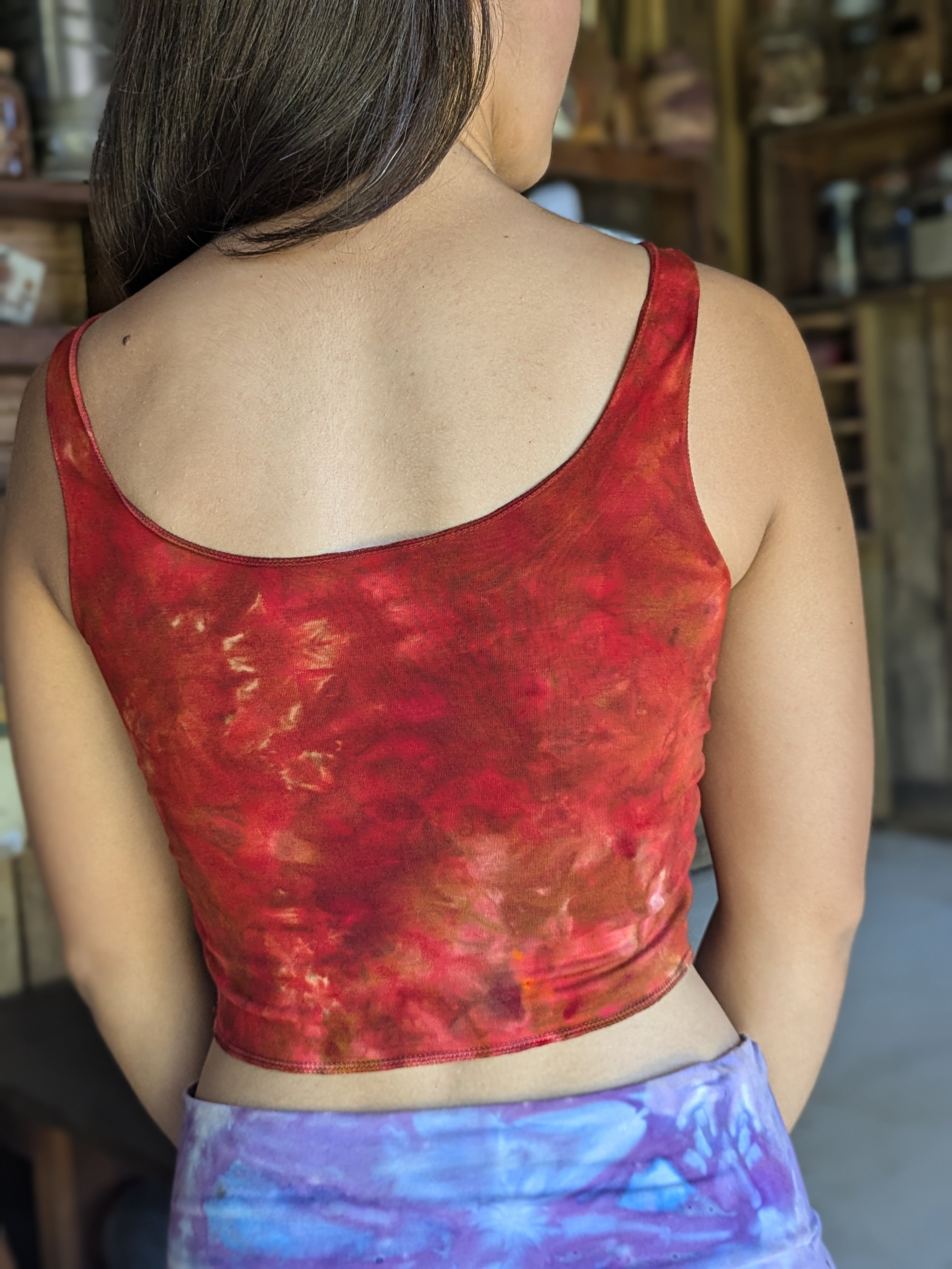 Bamboo Crop Top Ice Dyed Fire Leaf