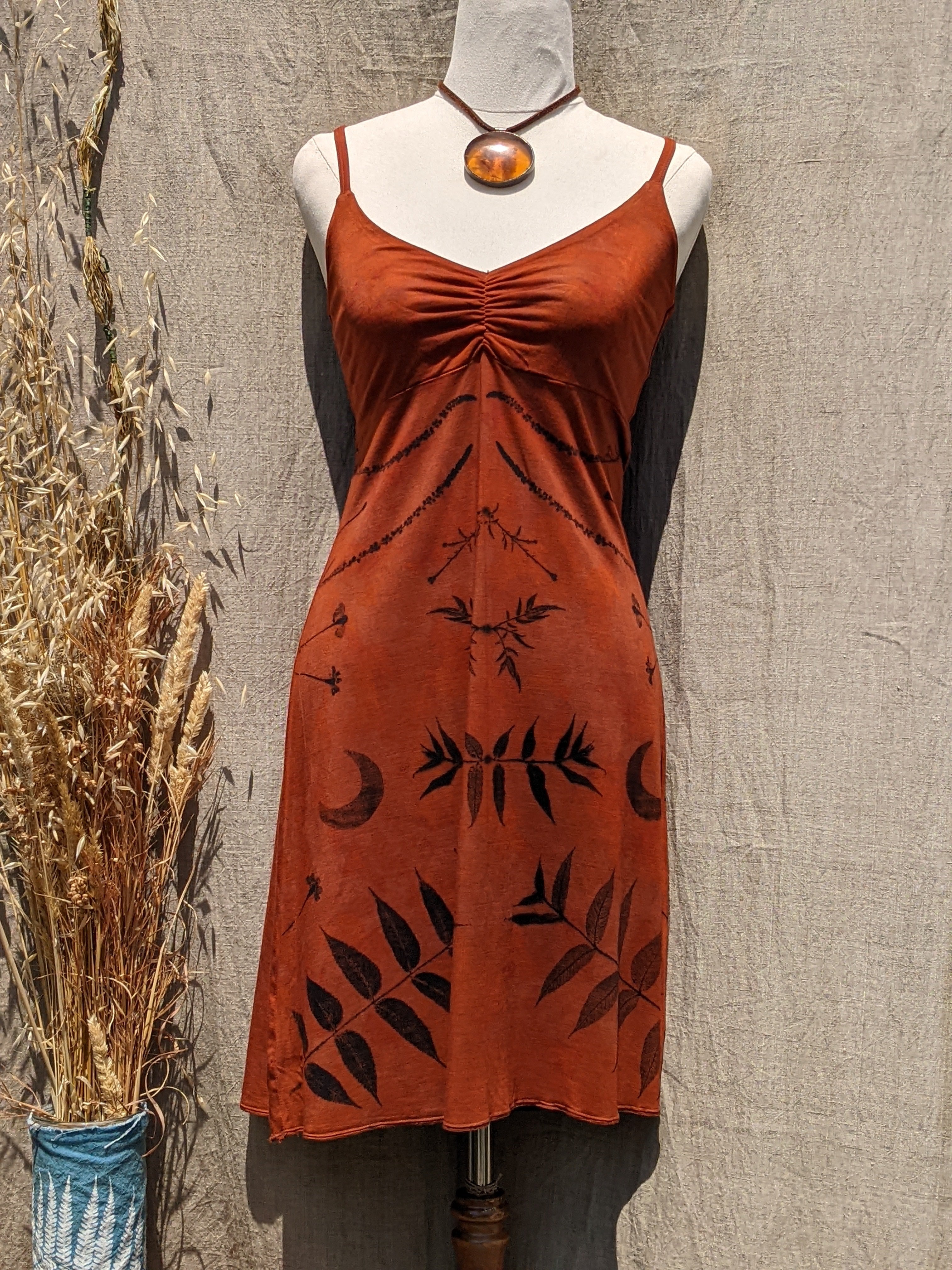 Botanical Bamboo Halter Dress Terracotta Rose