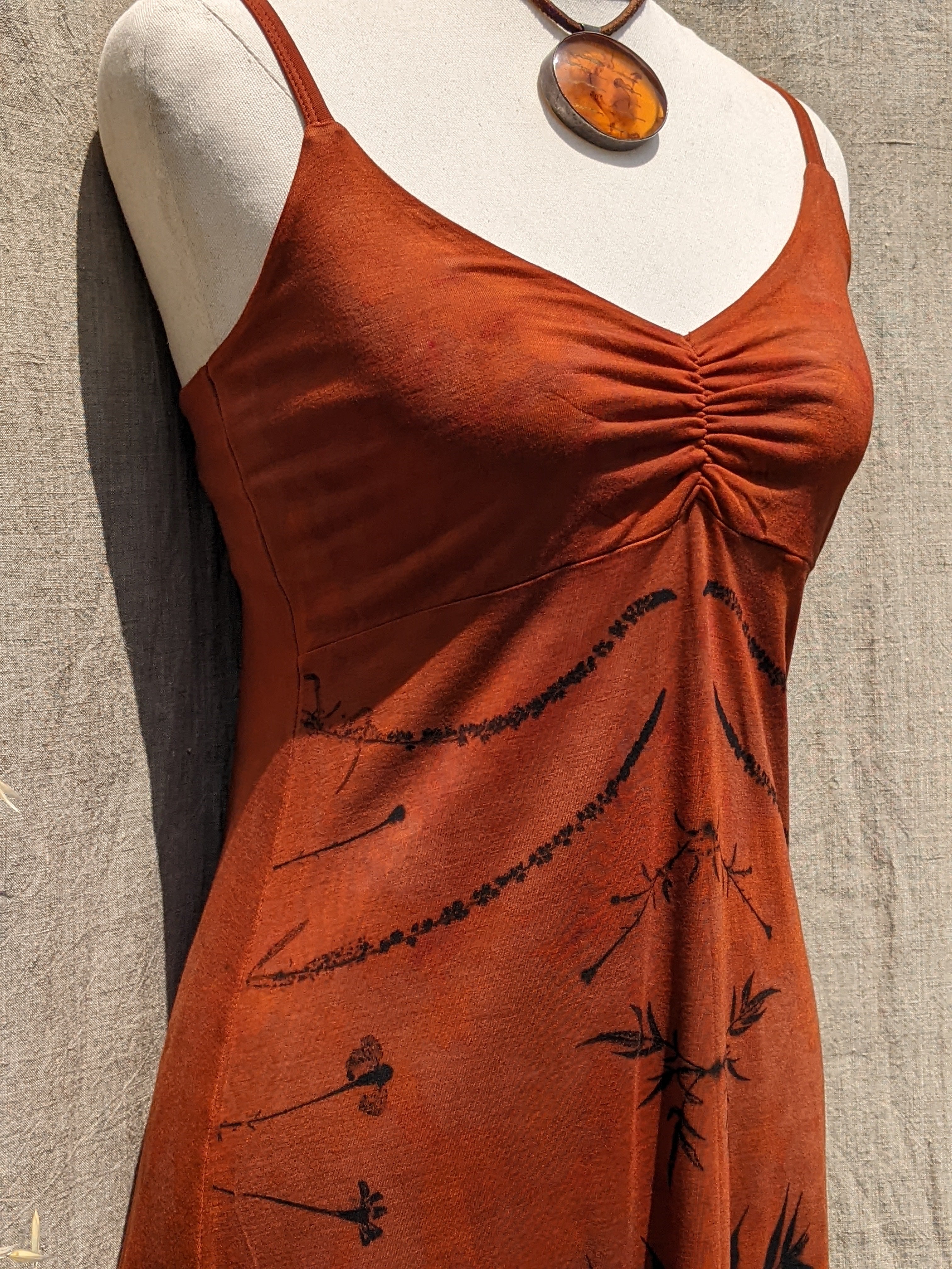 Botanical Bamboo Halter Dress Terracotta Rose