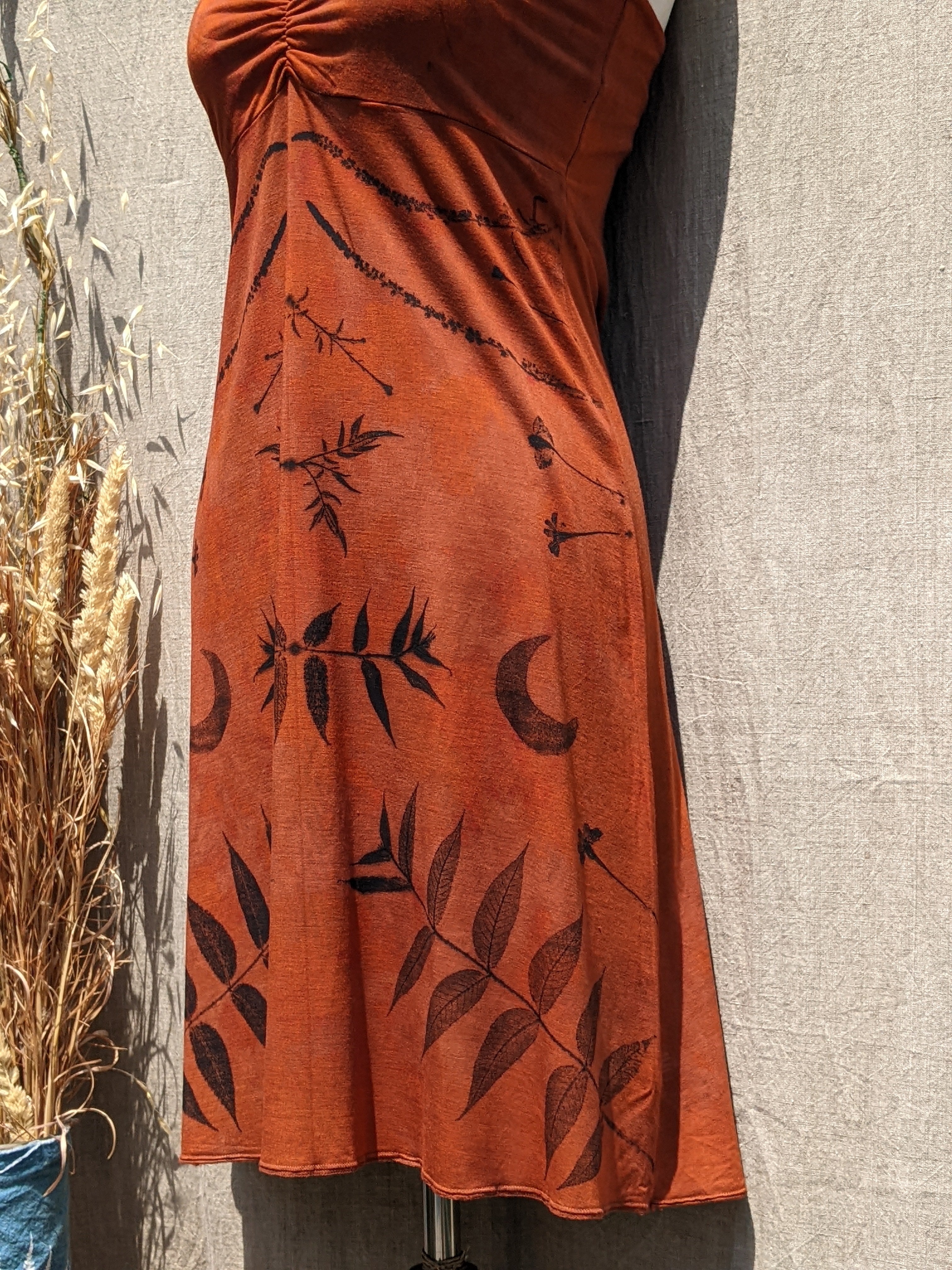 Botanical Bamboo Halter Dress Terracotta Rose