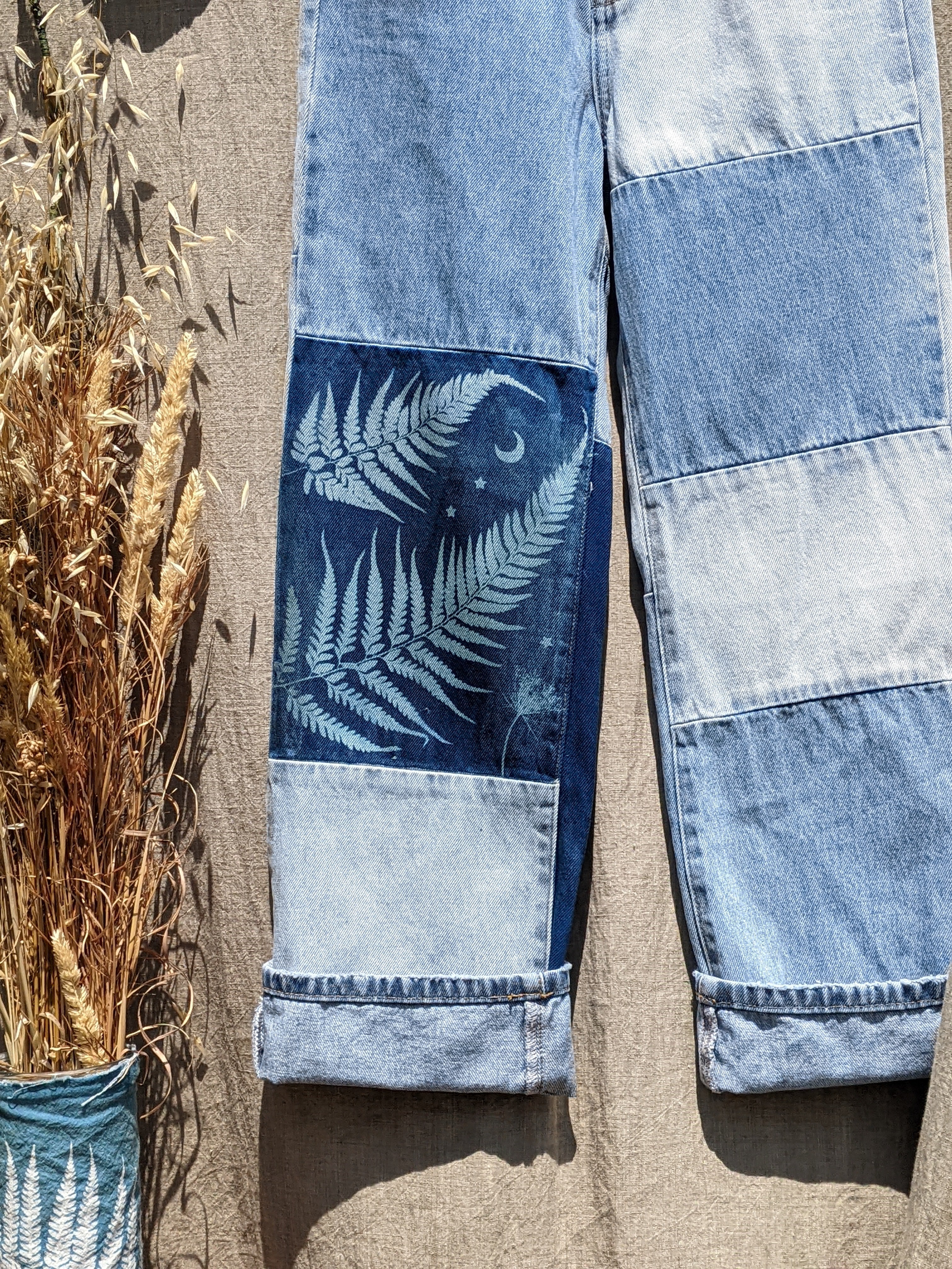 Cyanotype Denim Jeans Fern Multi Patch Fern