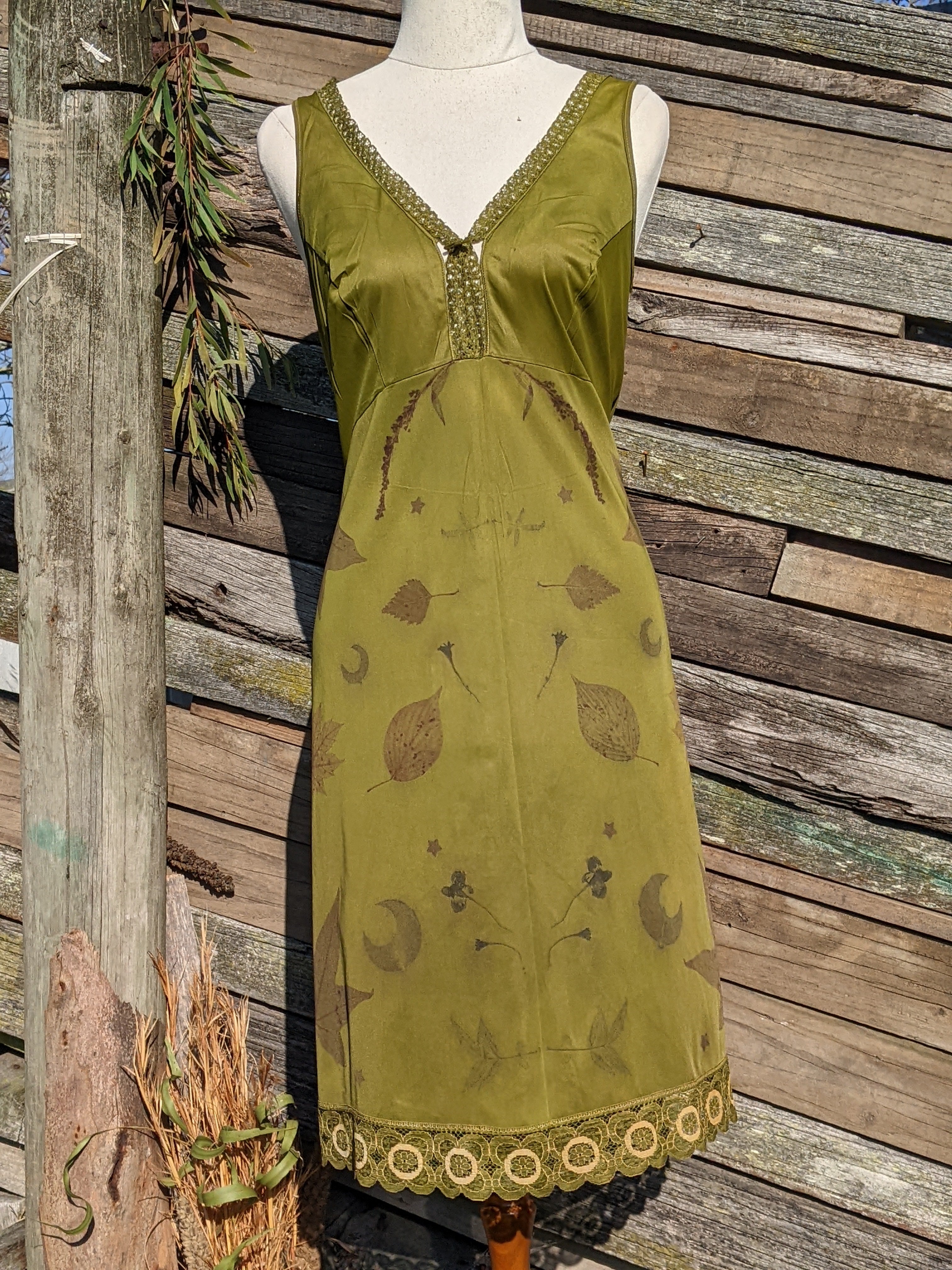 Vintage Lace Petticoat Dress ~Madder Leaf ~ Grounded Moss