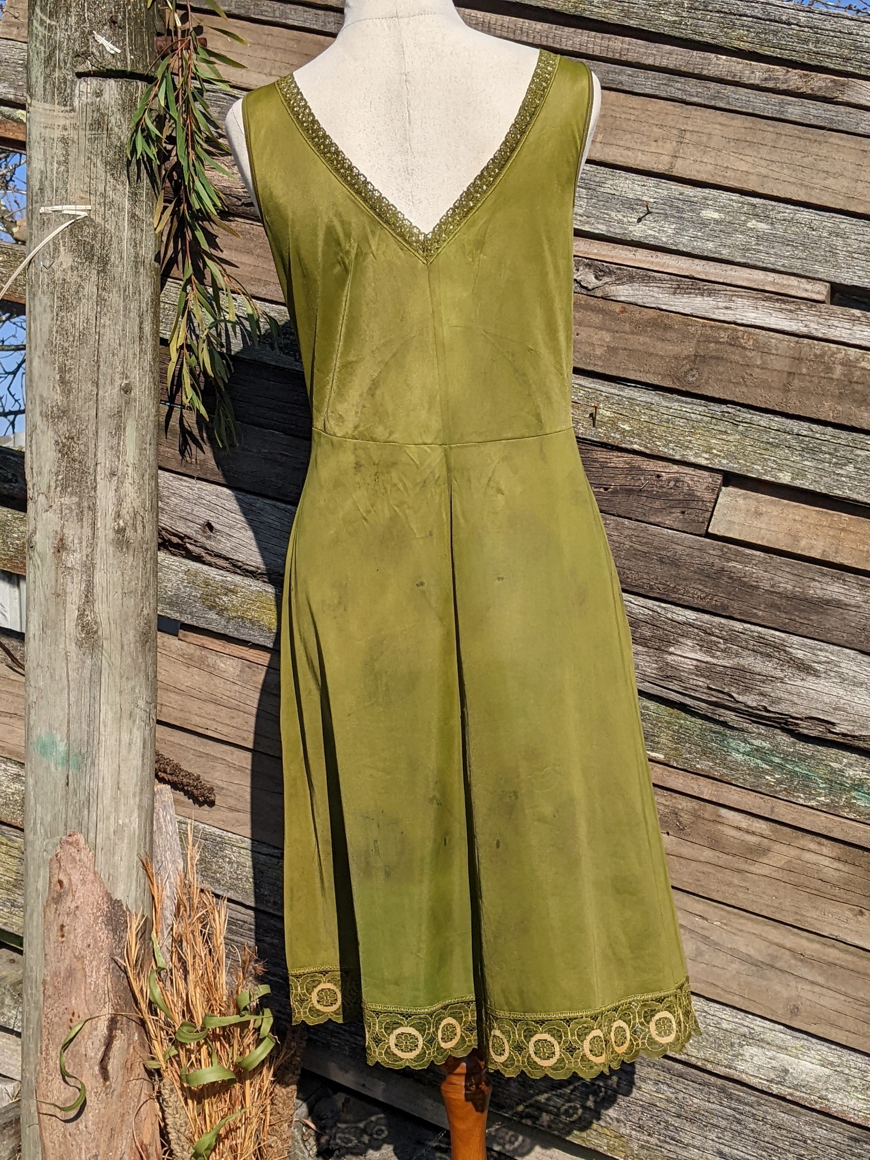 Vintage Lace Petticoat Dress ~Madder Leaf ~ Grounded Moss
