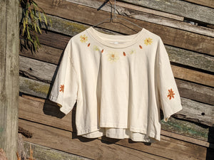 Cropped Cotton Tee ~ XL ~ Flower Pounded
