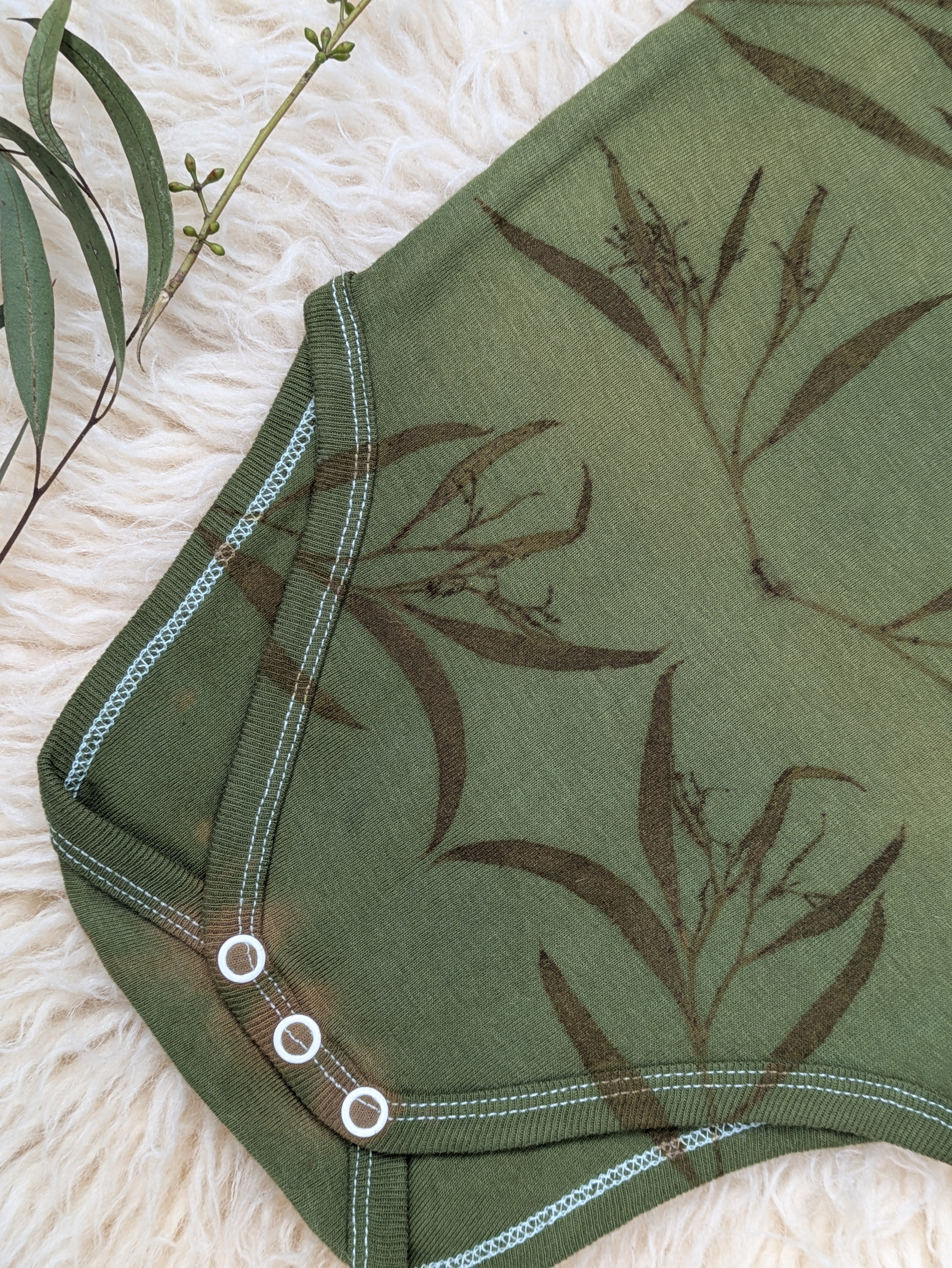 Organic Cotton Infant One-Piece ~ Khaki Leaf ~ 12-18mth