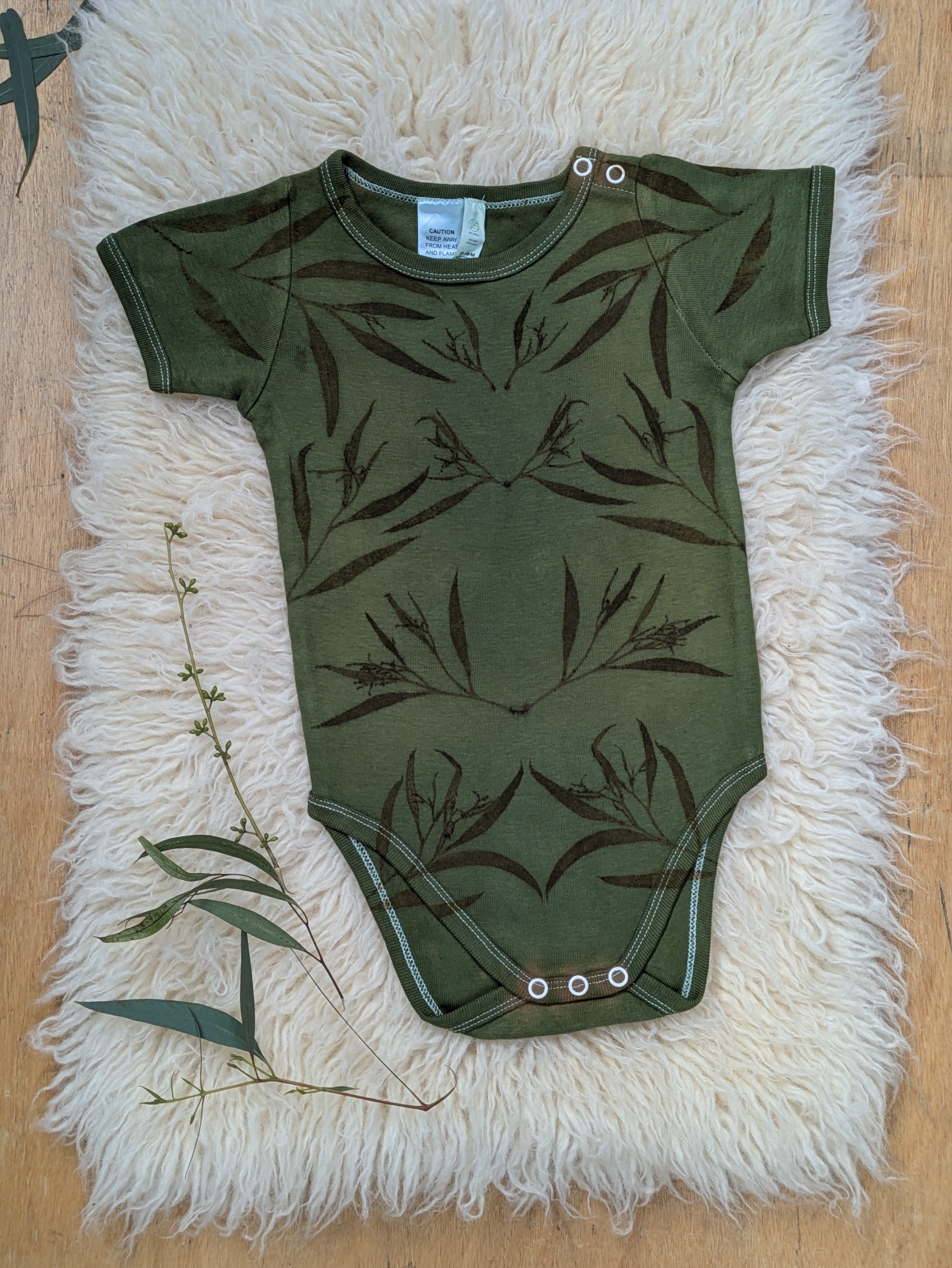 Organic Cotton Infant One-Piece ~ Khaki Leaf ~ 12-18mth