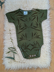 Organic Cotton Infant One-Piece ~ Khaki Leaf ~ 12-18mth