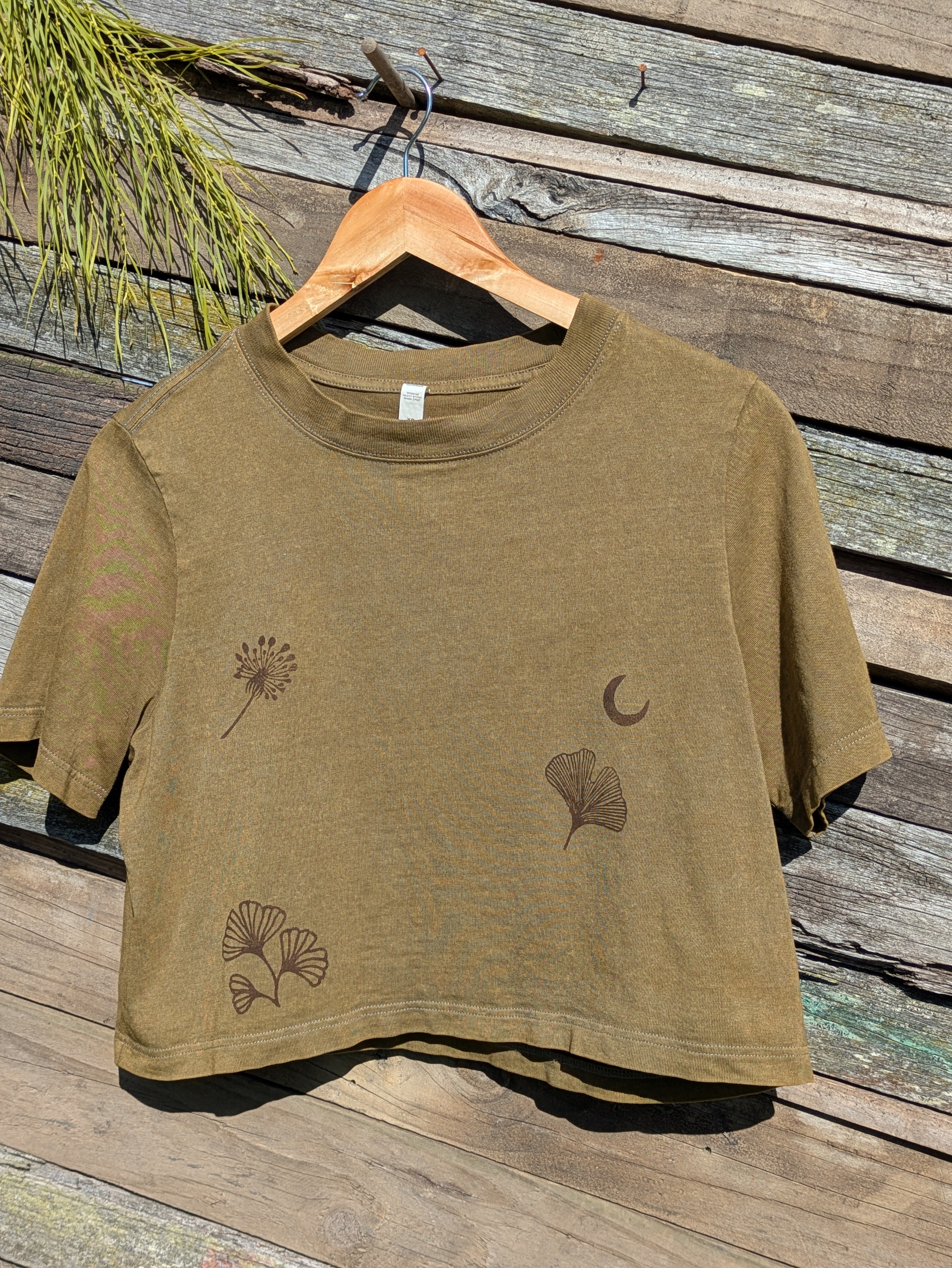 Cropped Tee ~ Block Printed + 100% Plant Dyed ( Marigolds ) ~ XS