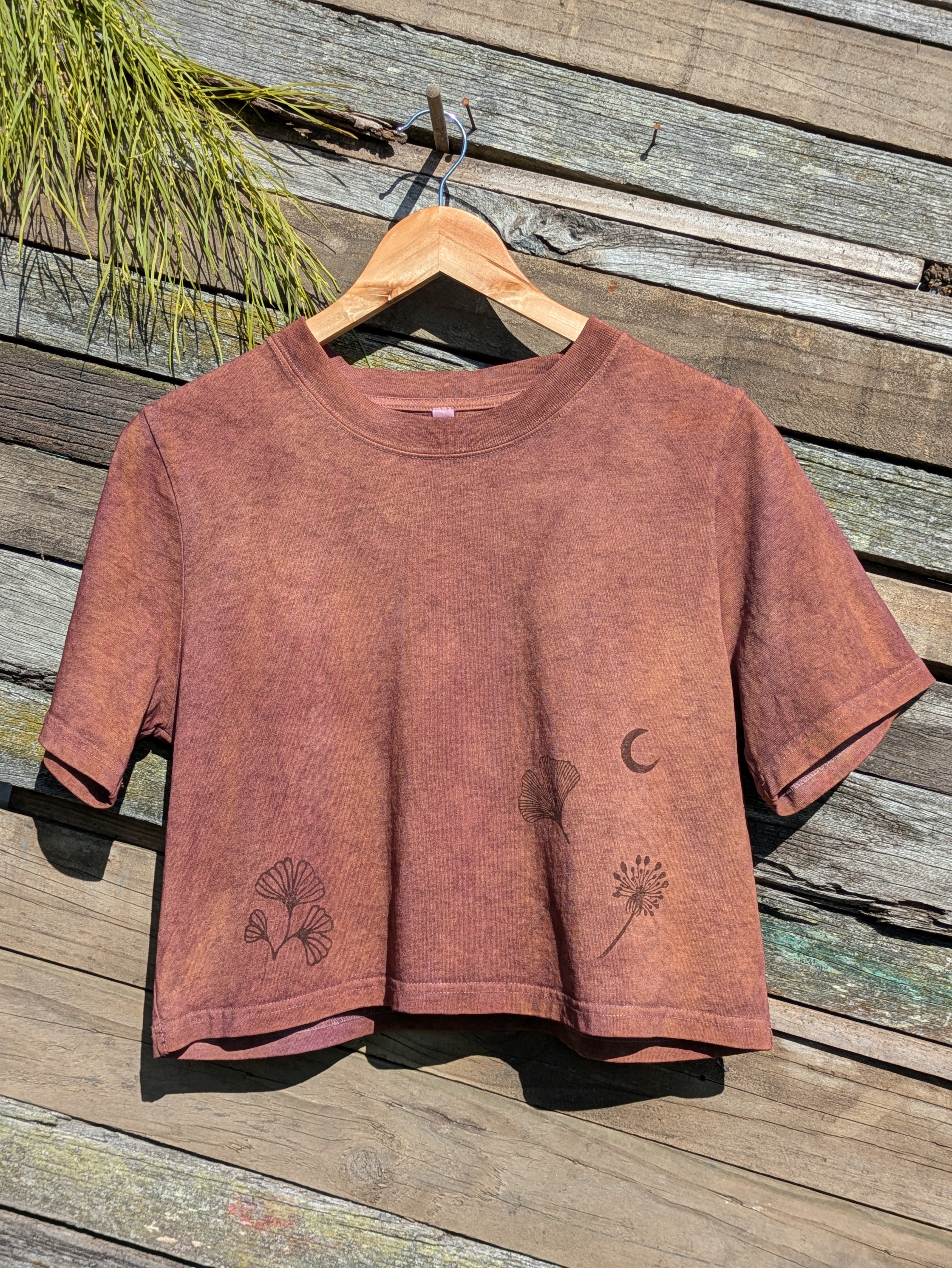Cropped Tee ~ Block Printed + 100% Plant Dyed ( Brazilwood ) ~ S