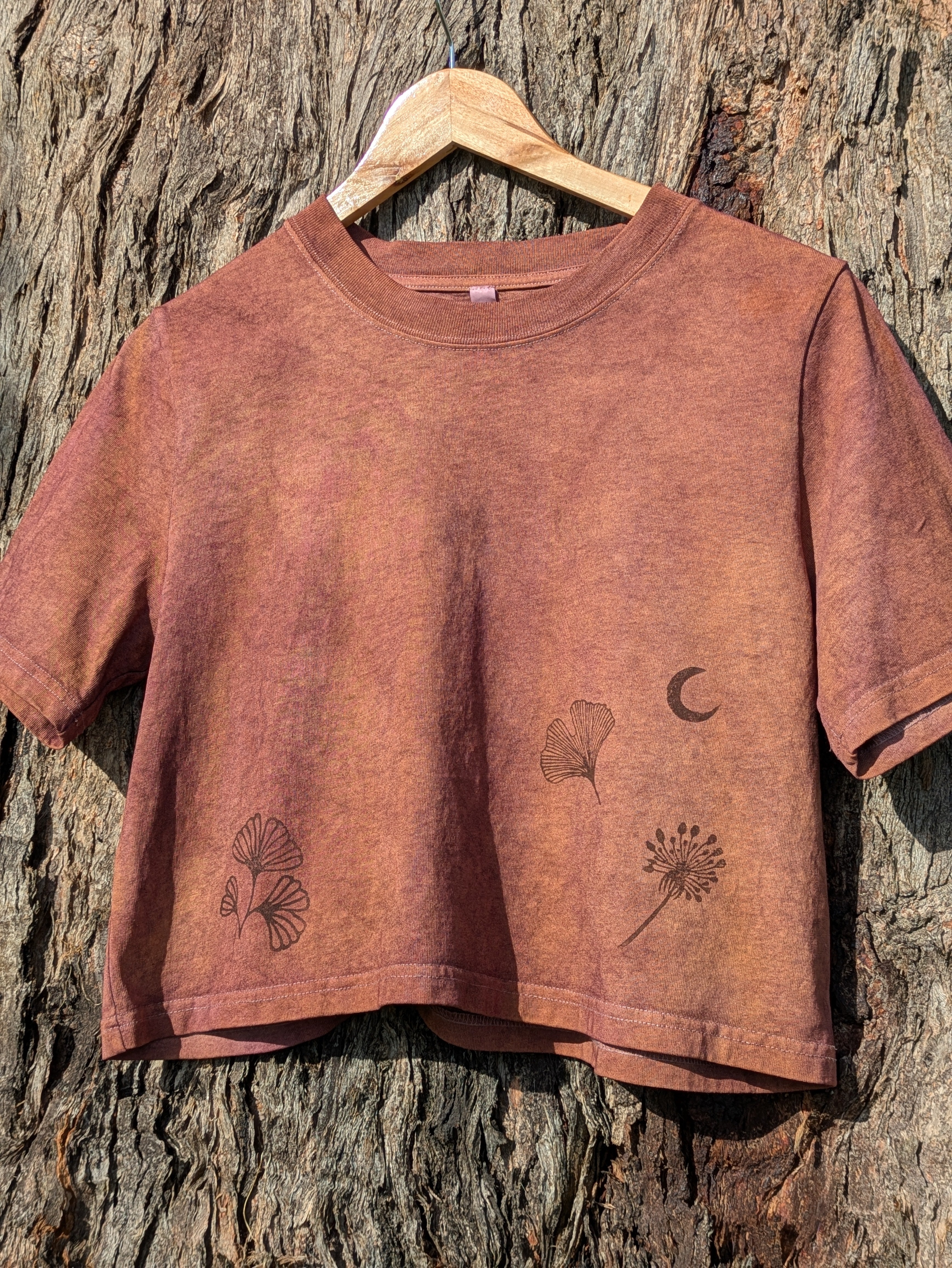 Cropped Tee ~ Block Printed + 100% Plant Dyed ( Brazilwood ) ~ S