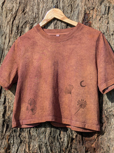 Cropped Tee ~ Block Printed + 100% Plant Dyed ( Brazilwood ) ~ S