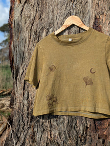 Cropped Tee ~ Block Printed + 100% Plant Dyed ( Marigolds ) ~ XS