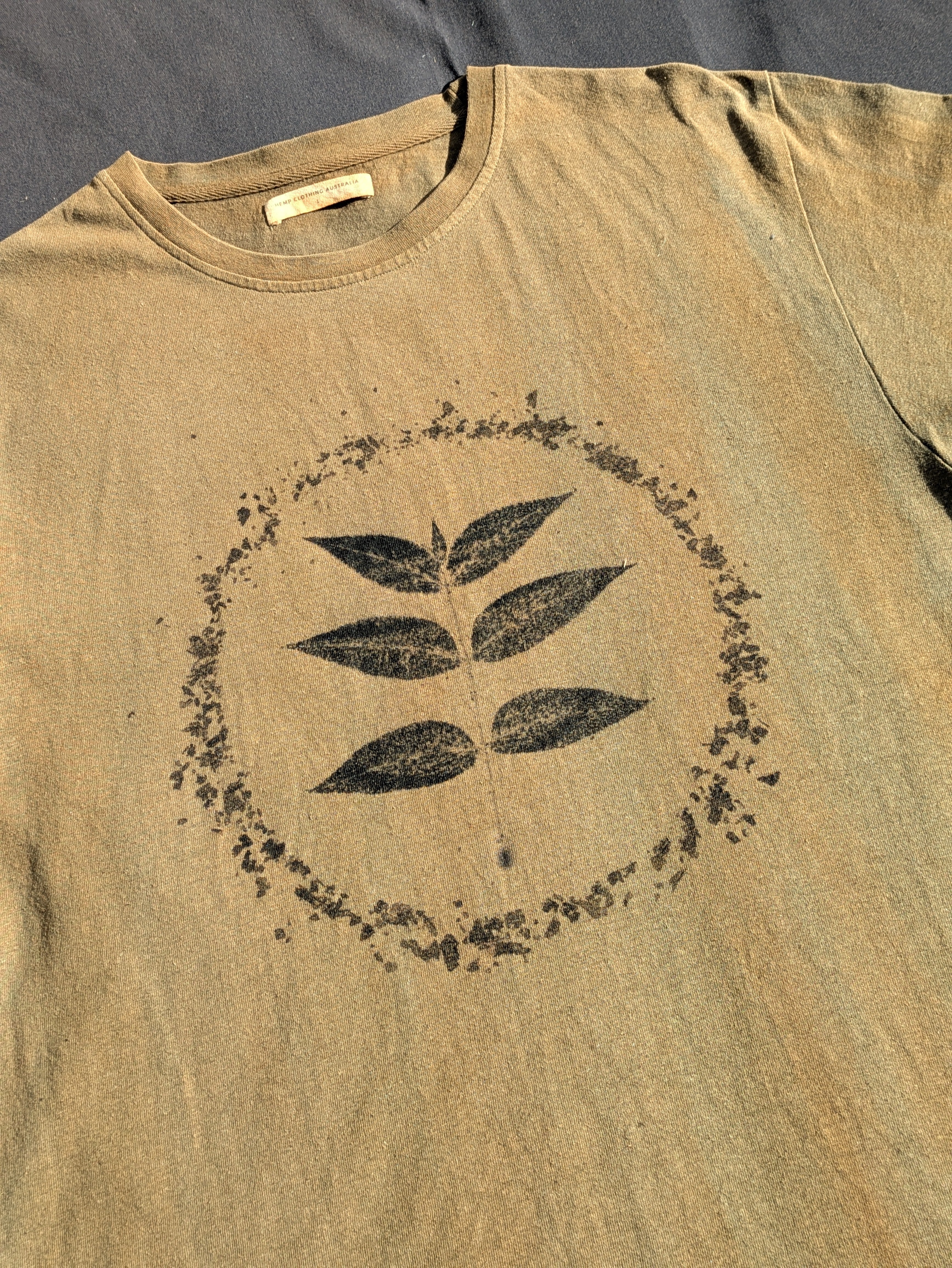 Mens Hemp Eco Printed Tee ~ Olive ~ L