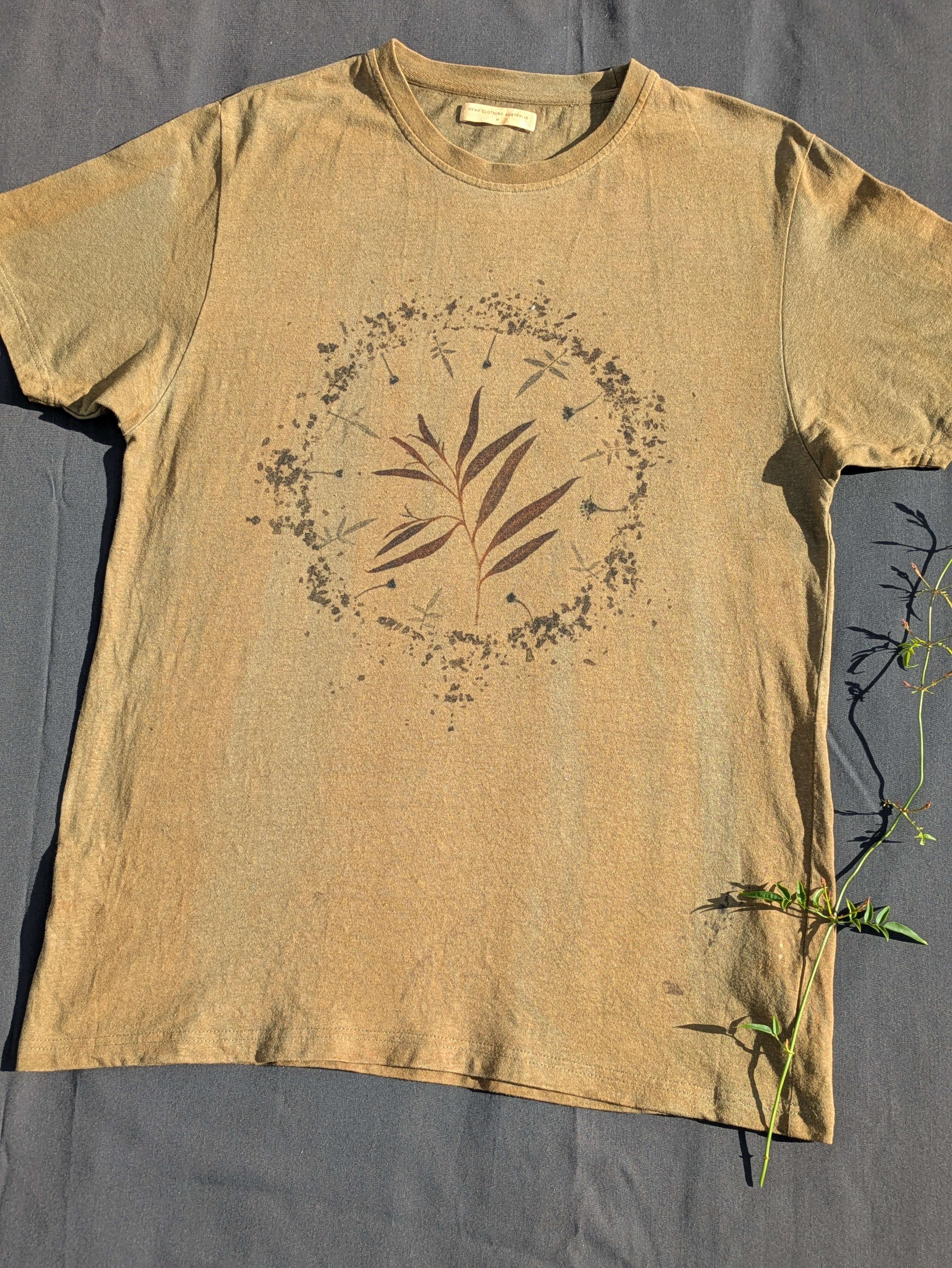 Mens Hemp Eco Printed Tee ~ Olive ~ M