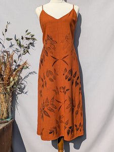 Rust Orange Linen Midi Dress ~ M