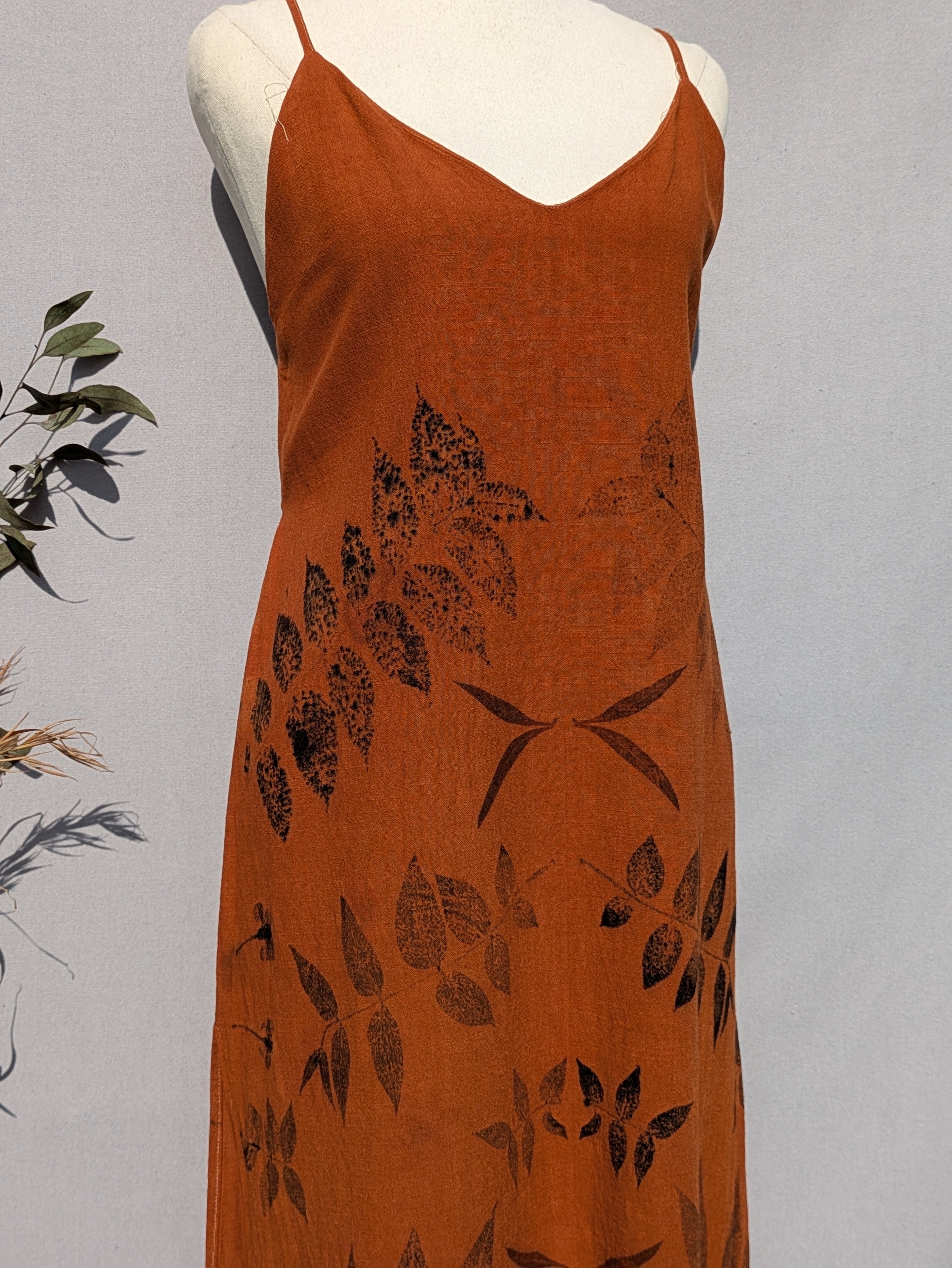 Rust Orange Linen Midi Dress ~ M