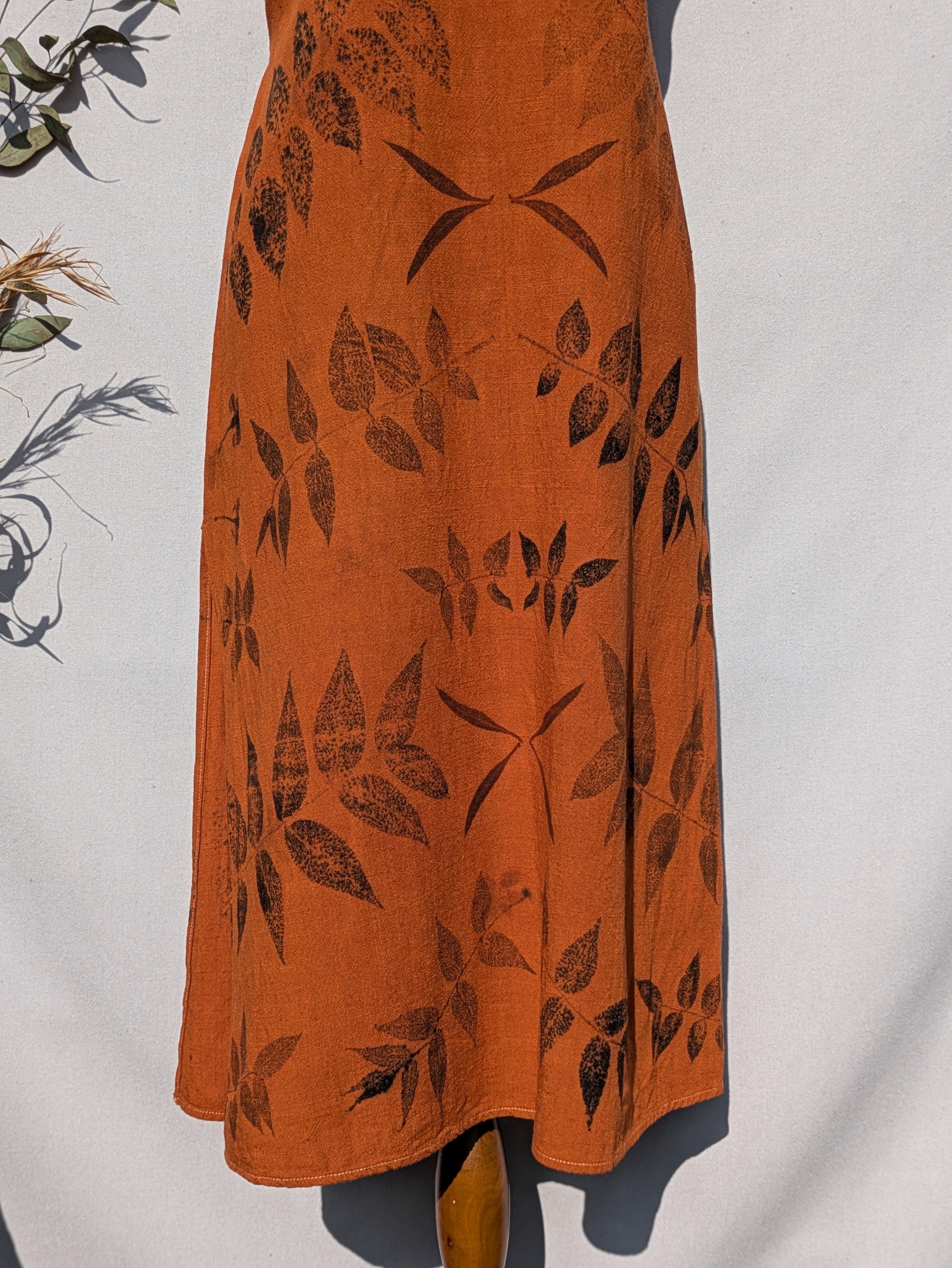 Rust Orange Linen Midi Dress ~ M