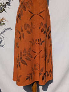 Rust Orange Linen Midi Dress ~ M