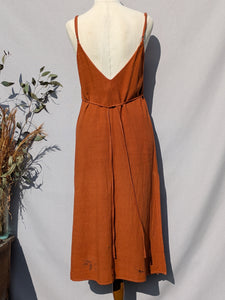 Rust Orange Linen Midi Dress ~ M