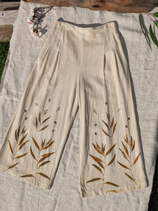 Linen Wide Leg 3/4 Pants ~ S ~ Eucalyptus Garden