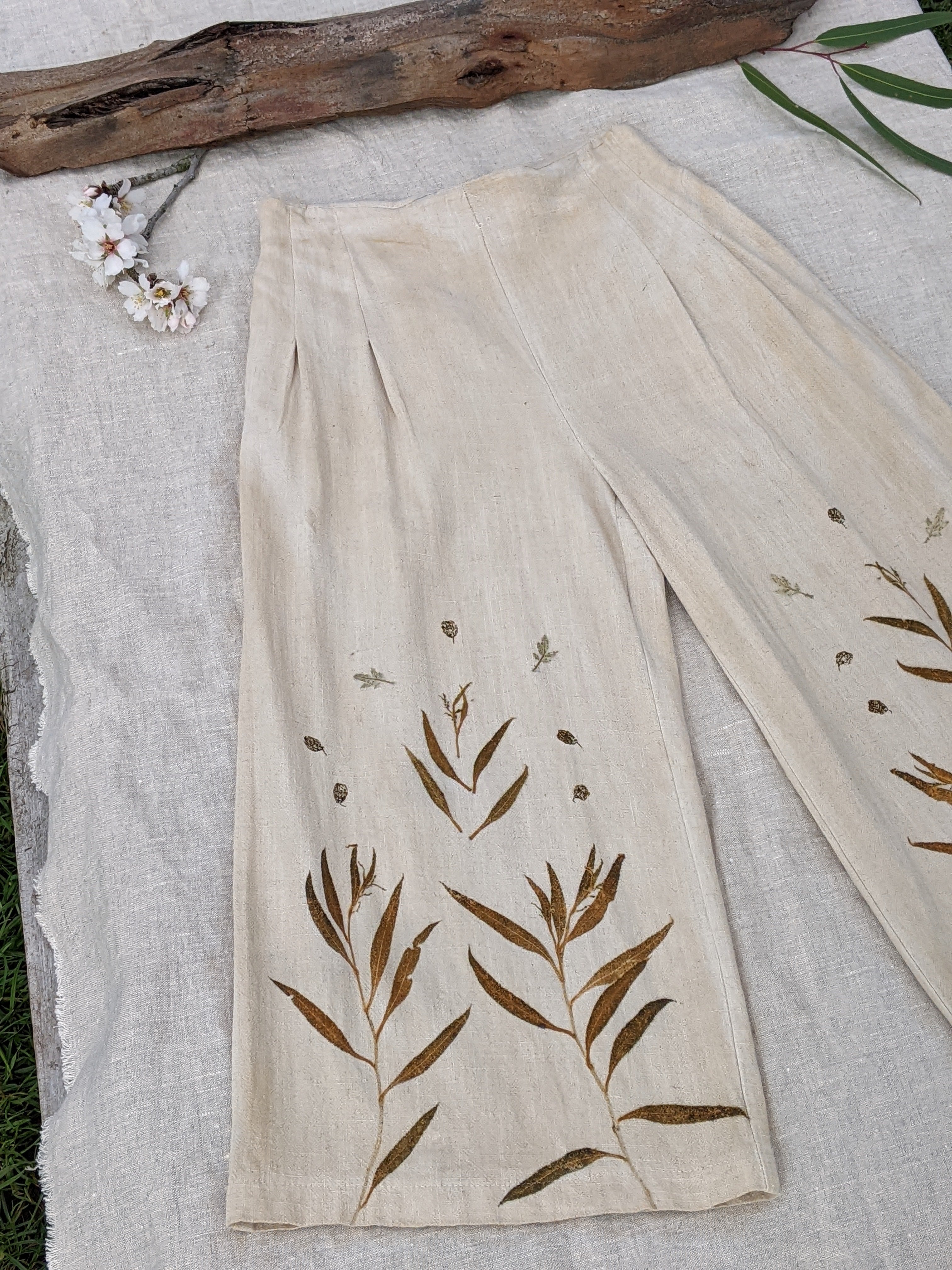 Linen Wide Leg 3/4 Pants ~ S ~ Eucalyptus Garden