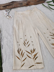 Linen Wide Leg 3/4 Pants ~ S ~ Eucalyptus Garden