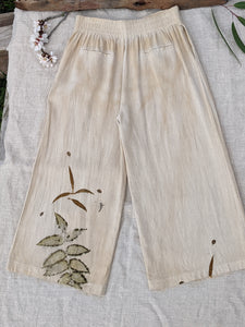 Linen Wide Leg 3/4 Pants ~ S ~ Eucalyptus Garden