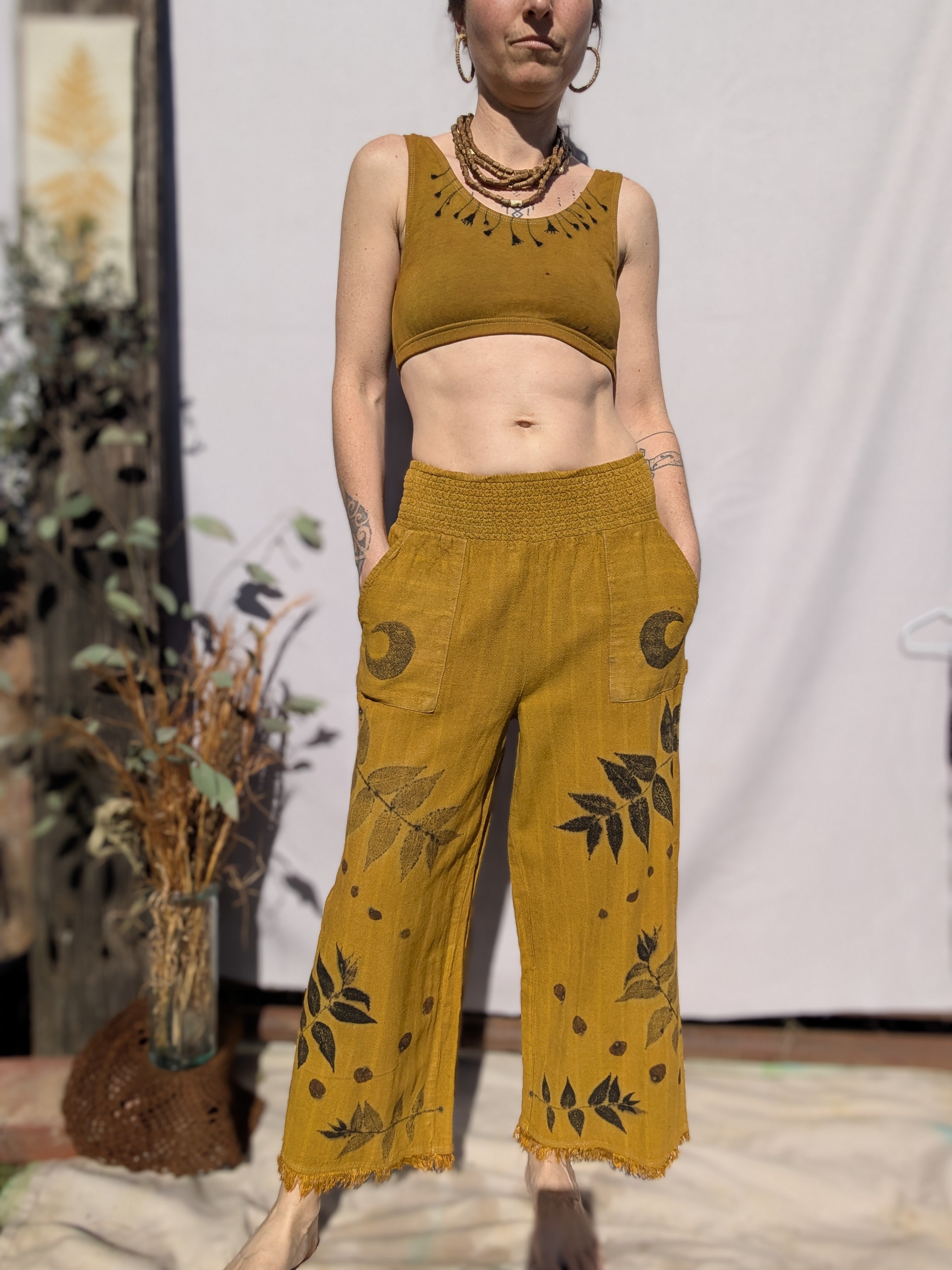 Golden Ochre Raw Edge Linen 3/4 Pants ~ S