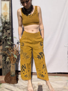 Golden Ochre Raw Edge Linen 3/4 Pants ~ S