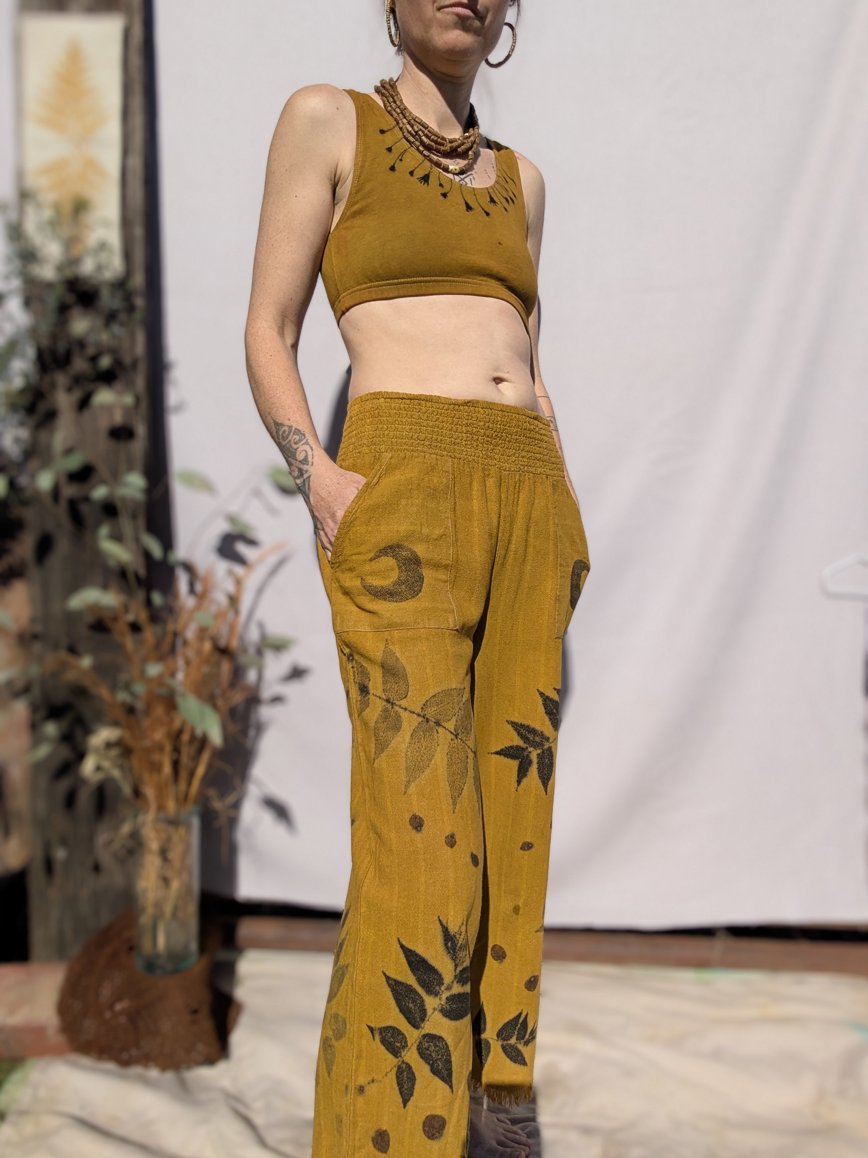 Golden Ochre Raw Edge Linen 3/4 Pants ~ S
