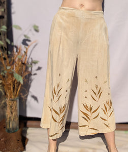 Linen Wide Leg 3/4 Pants ~ S ~ Eucalyptus Garden