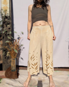 Linen Wide Leg 3/4 Pants ~ S ~ Eucalyptus Garden