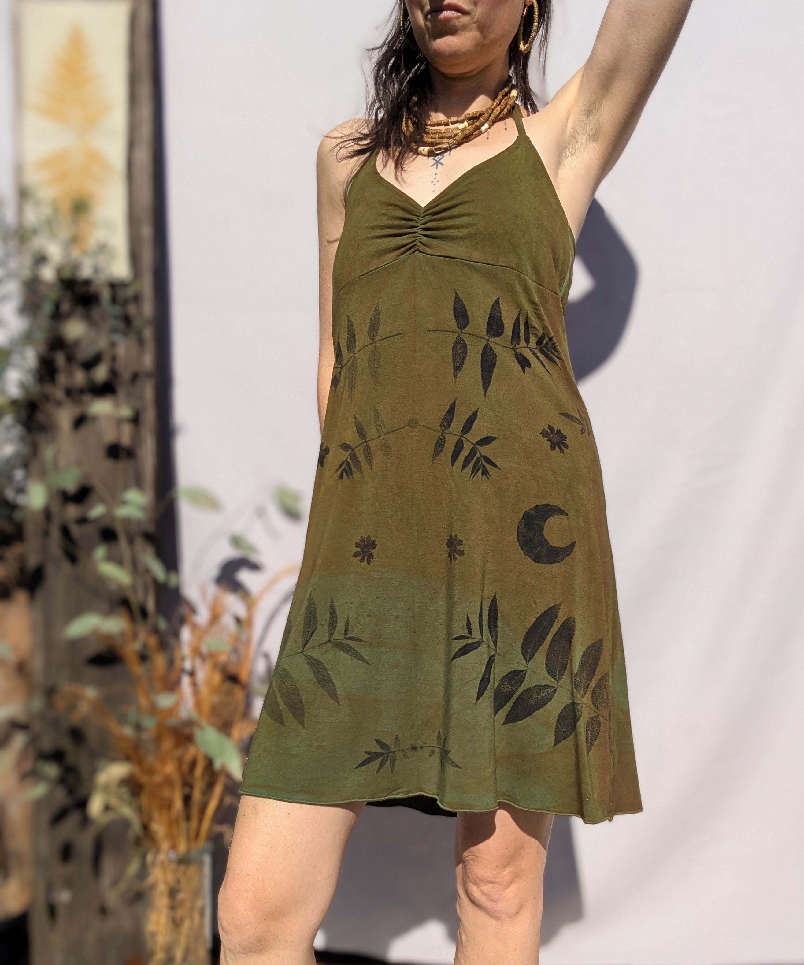 Botanical Bamboo Halter Dress ~ Earthen Forest ~