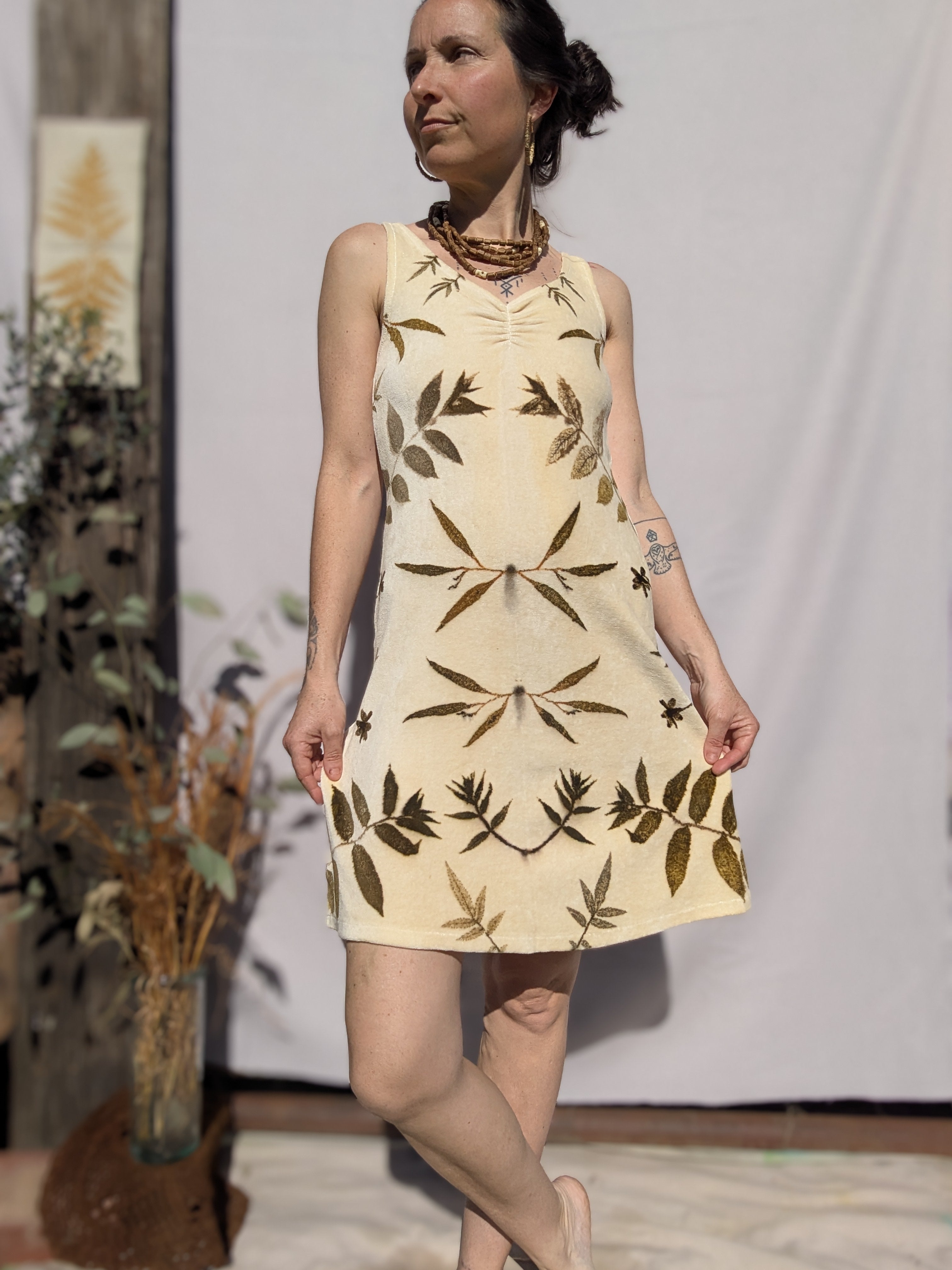 Botanical Bamboo Velour Mini Dress ~ S