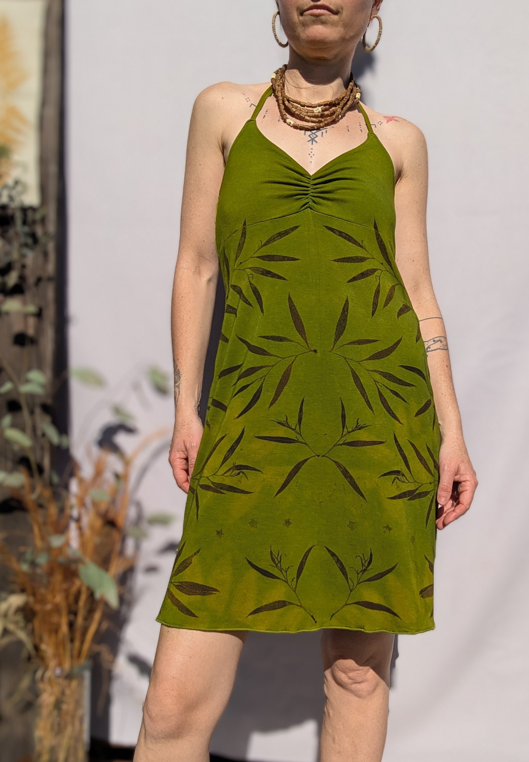 Botanical Bamboo Halter Dress ~ Forest Light ~ S-M
