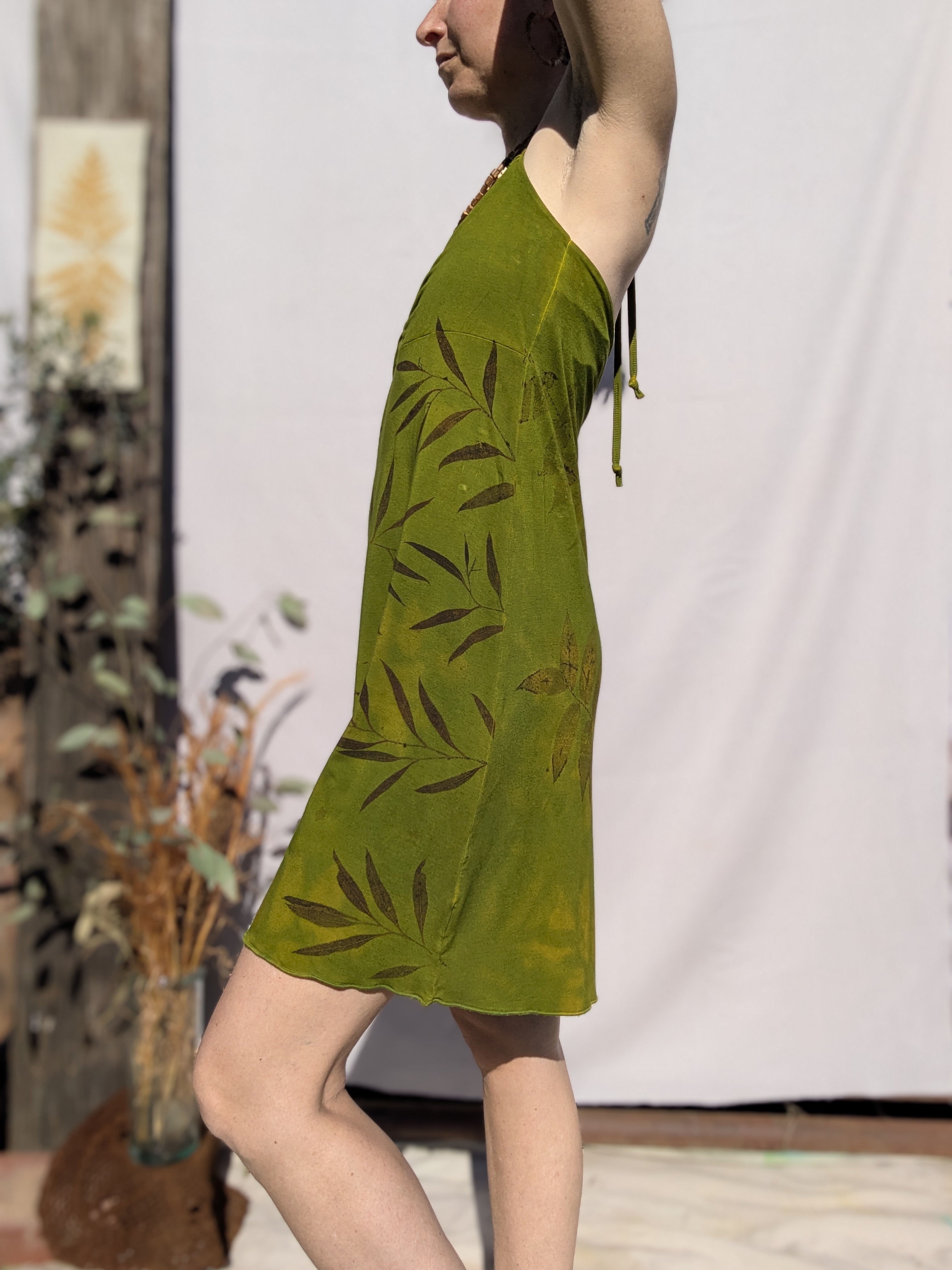 Botanical Bamboo Halter Dress ~ Forest Light ~ S-M