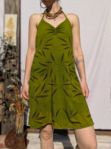Botanical Bamboo Halter Dress ~ Forest Light ~ S-M