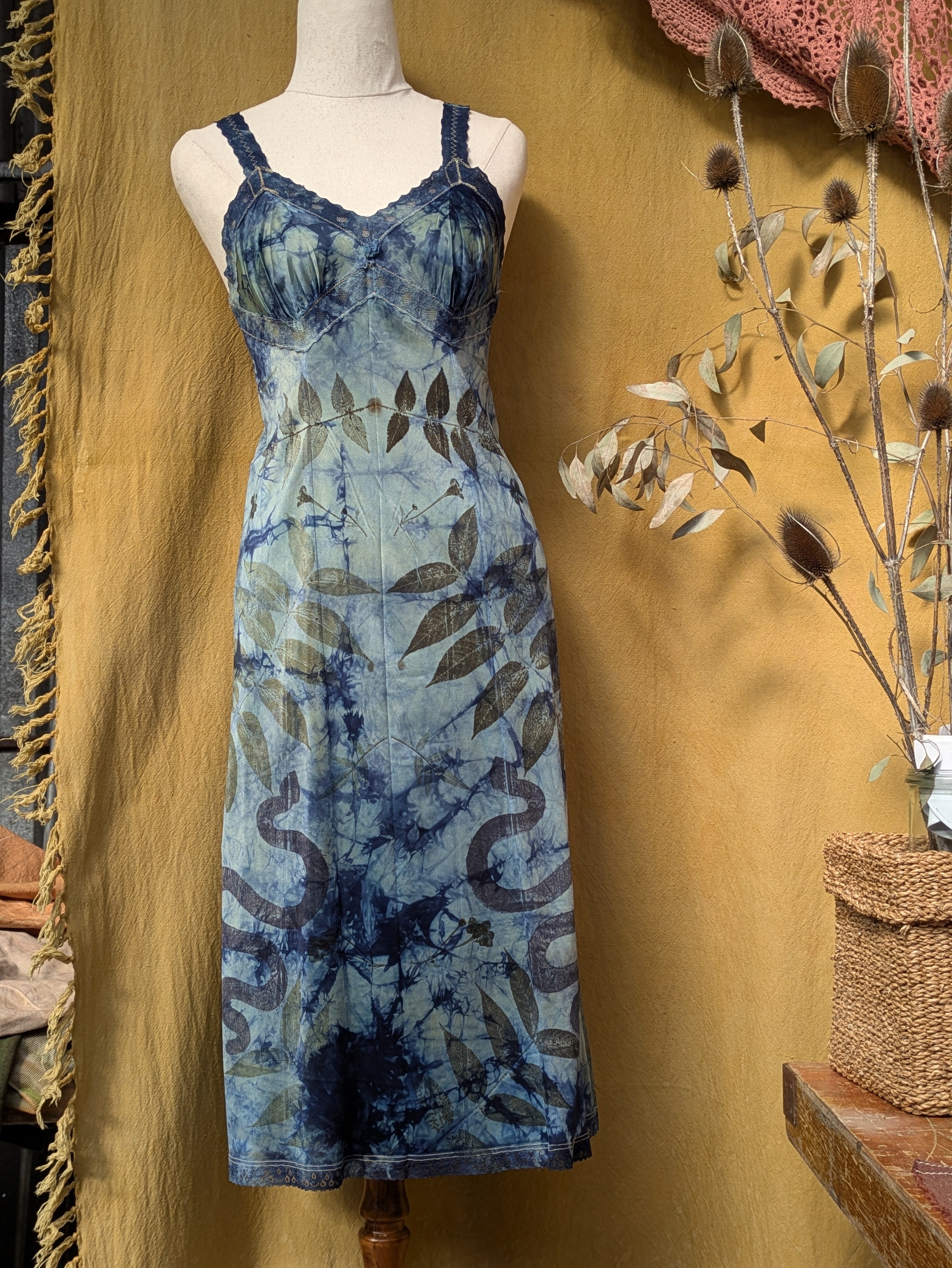 Vintage Lace Petticoat Dress ~ Blue Crackle Serpent Print