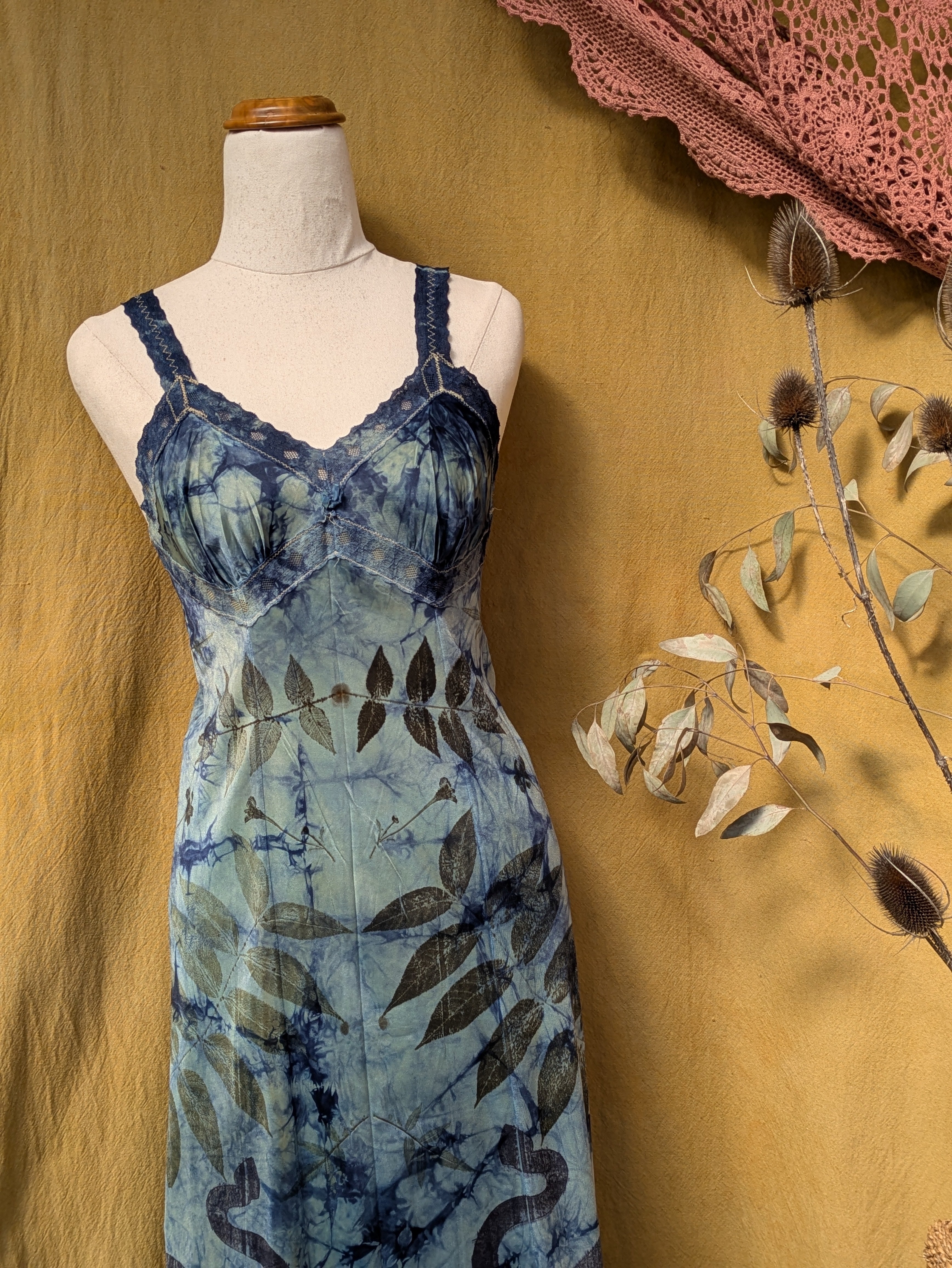 Vintage Lace Petticoat Dress ~ Blue Crackle Serpent Print