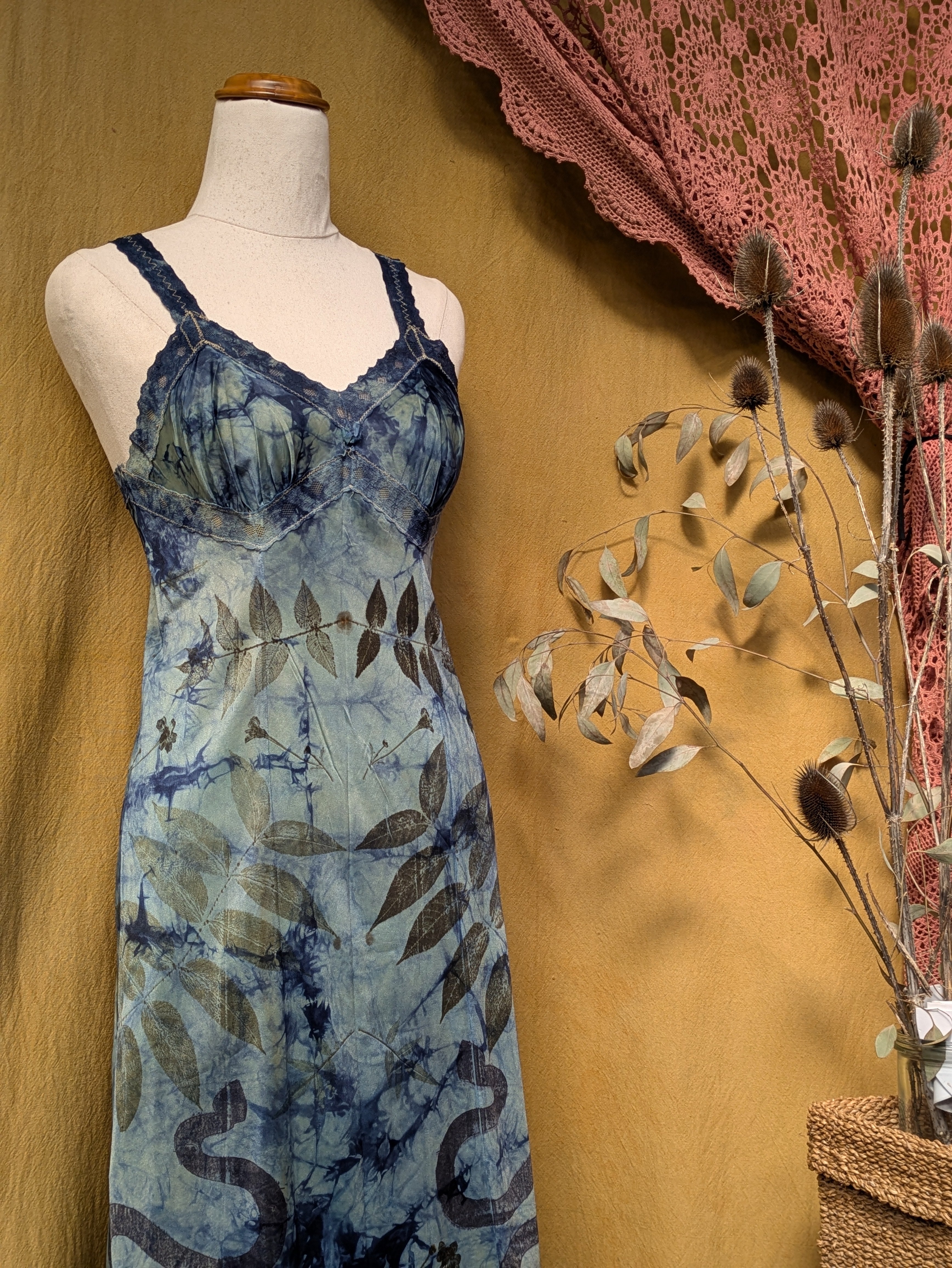 Vintage Lace Petticoat Dress ~ Blue Crackle Serpent Print