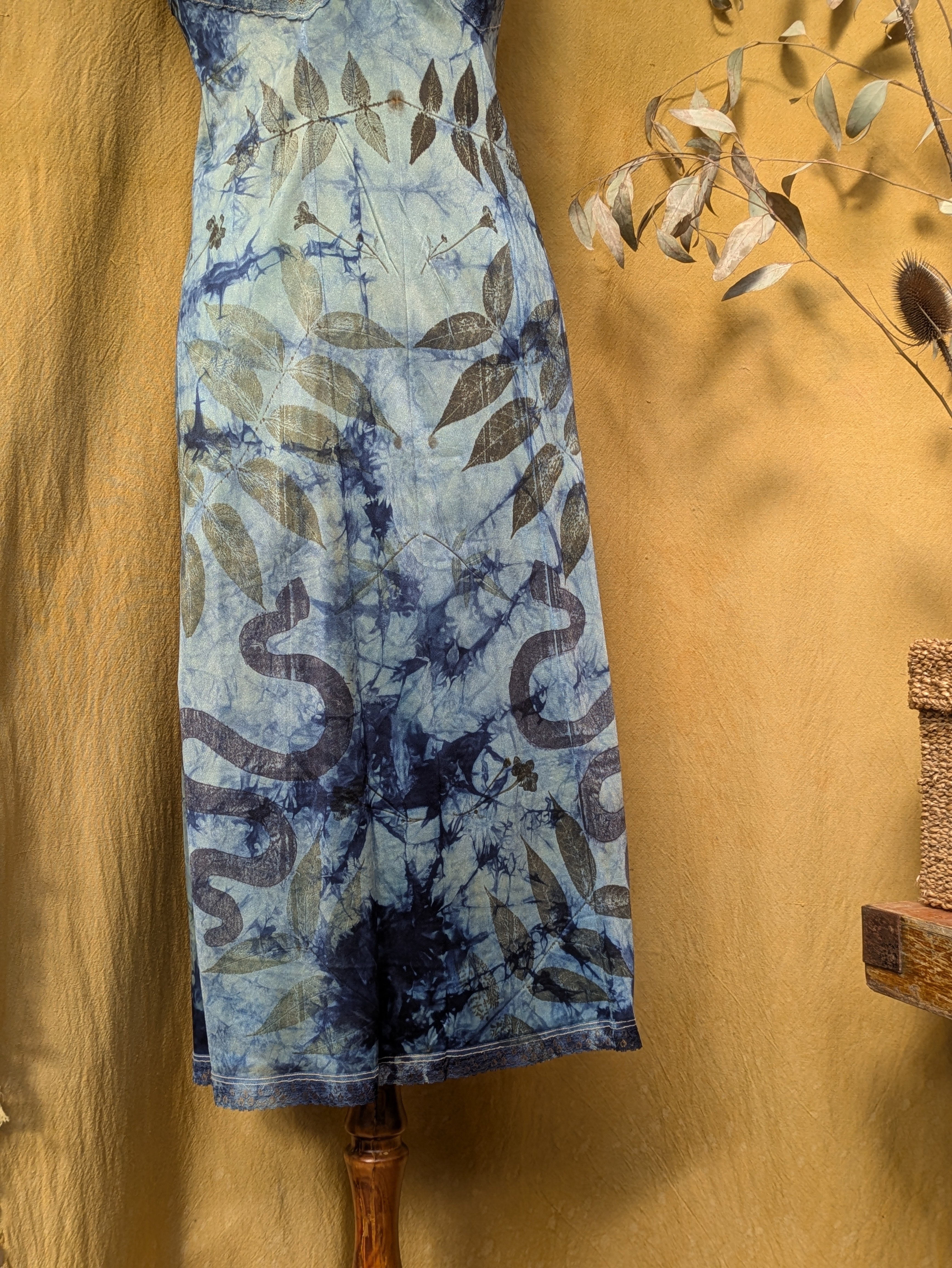 Vintage Lace Petticoat Dress ~ Blue Crackle Serpent Print