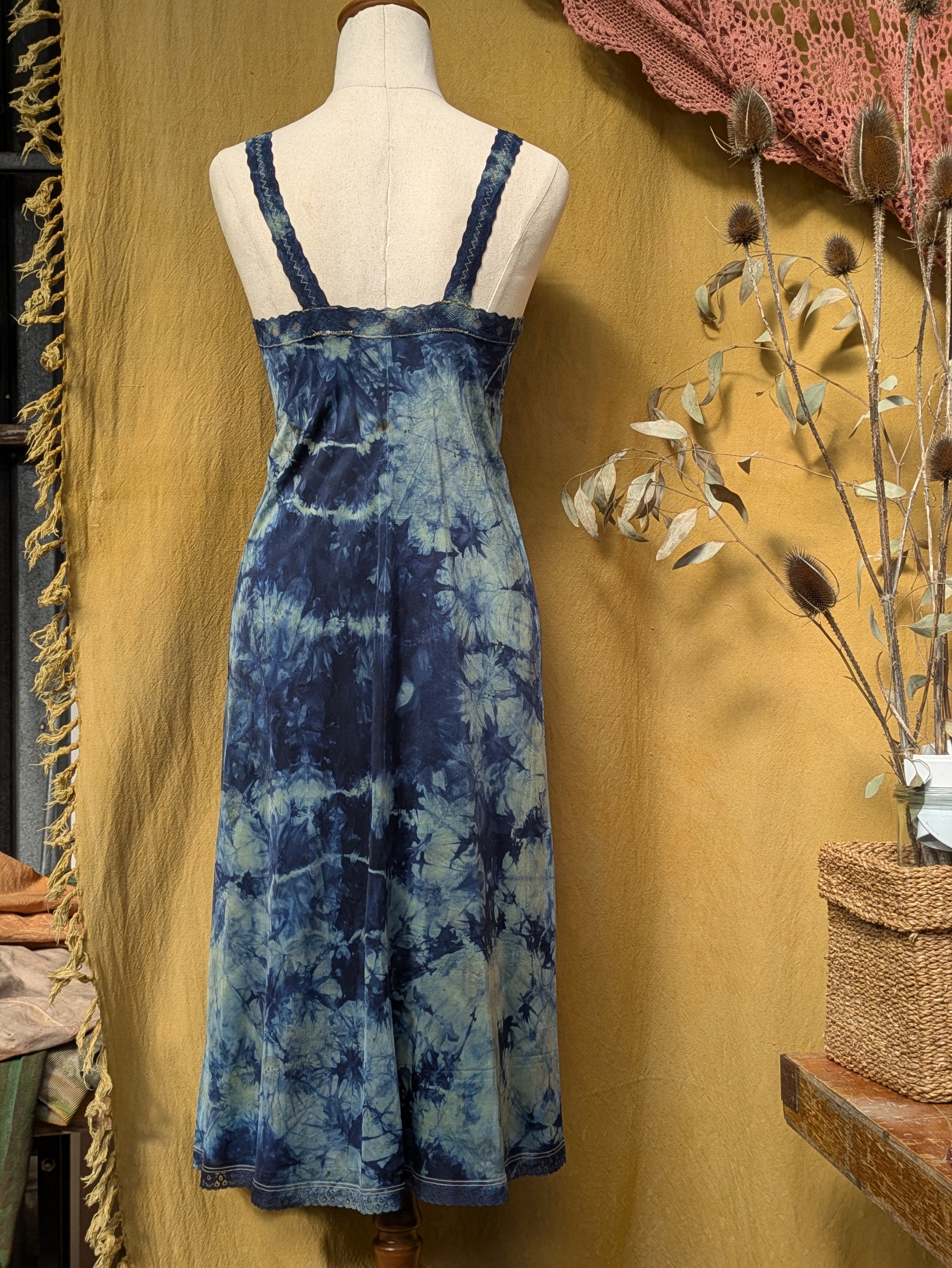 Vintage Lace Petticoat Dress ~ Blue Crackle Serpent Print